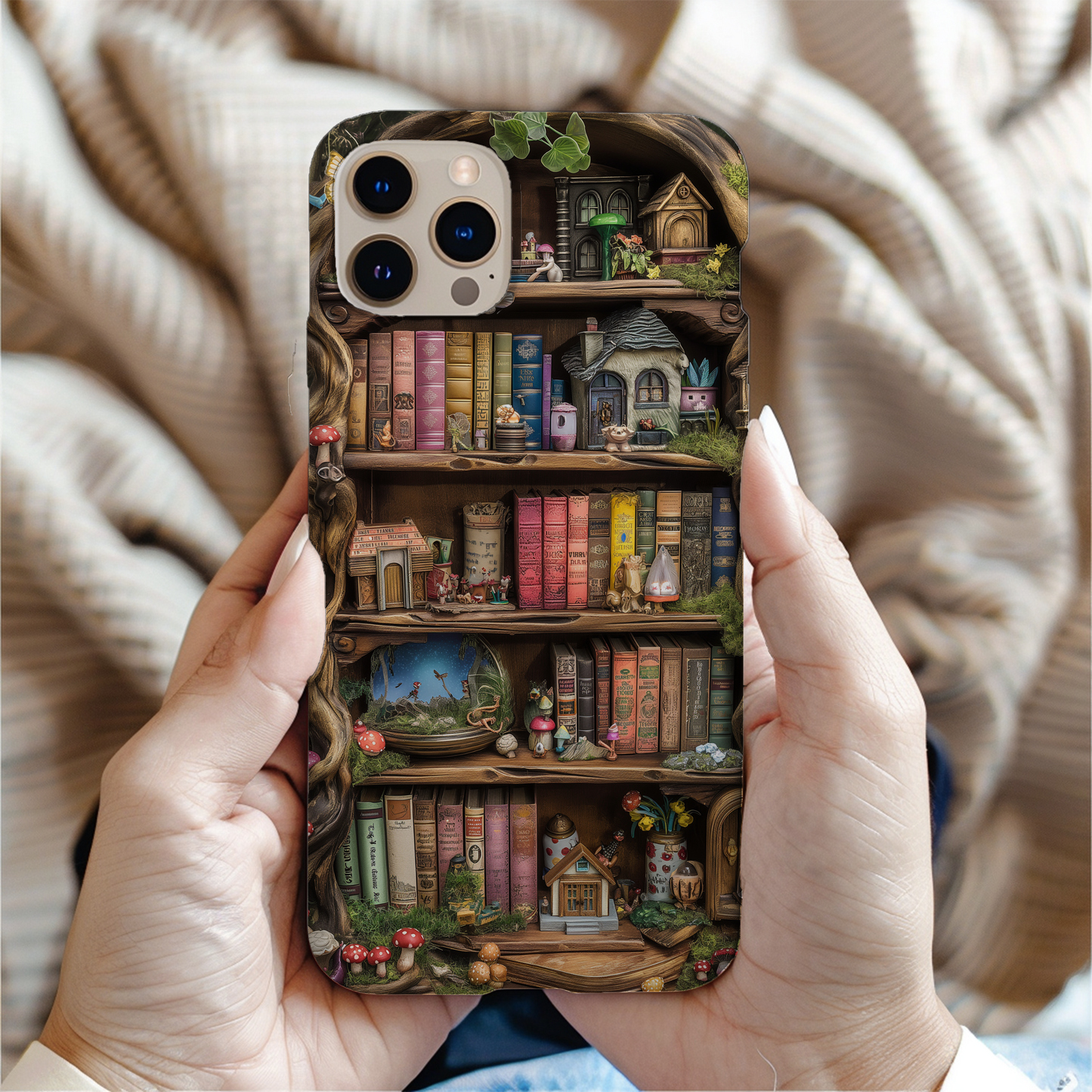 Whimsical Fantasy Bookshelf Phone Case – A Magical Escape in Every Detail