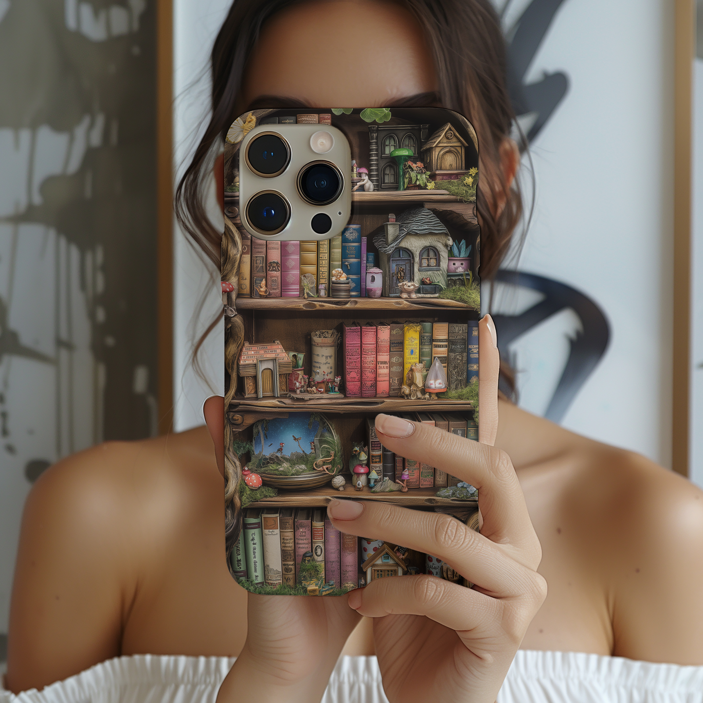 Whimsical Fantasy Bookshelf Phone Case – A Magical Escape in Every Detail