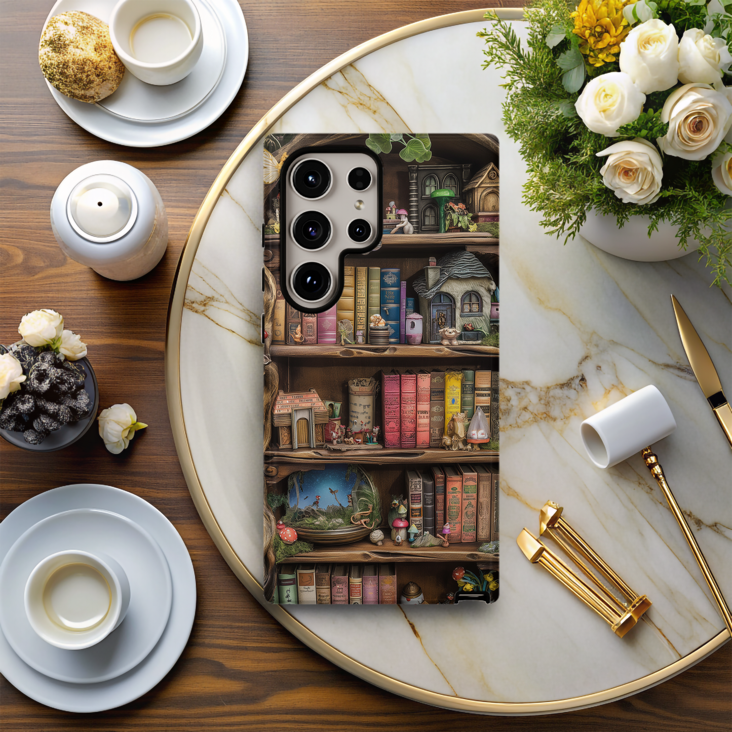 Whimsical Fantasy Bookshelf Phone Case – A Magical Escape in Every Detail