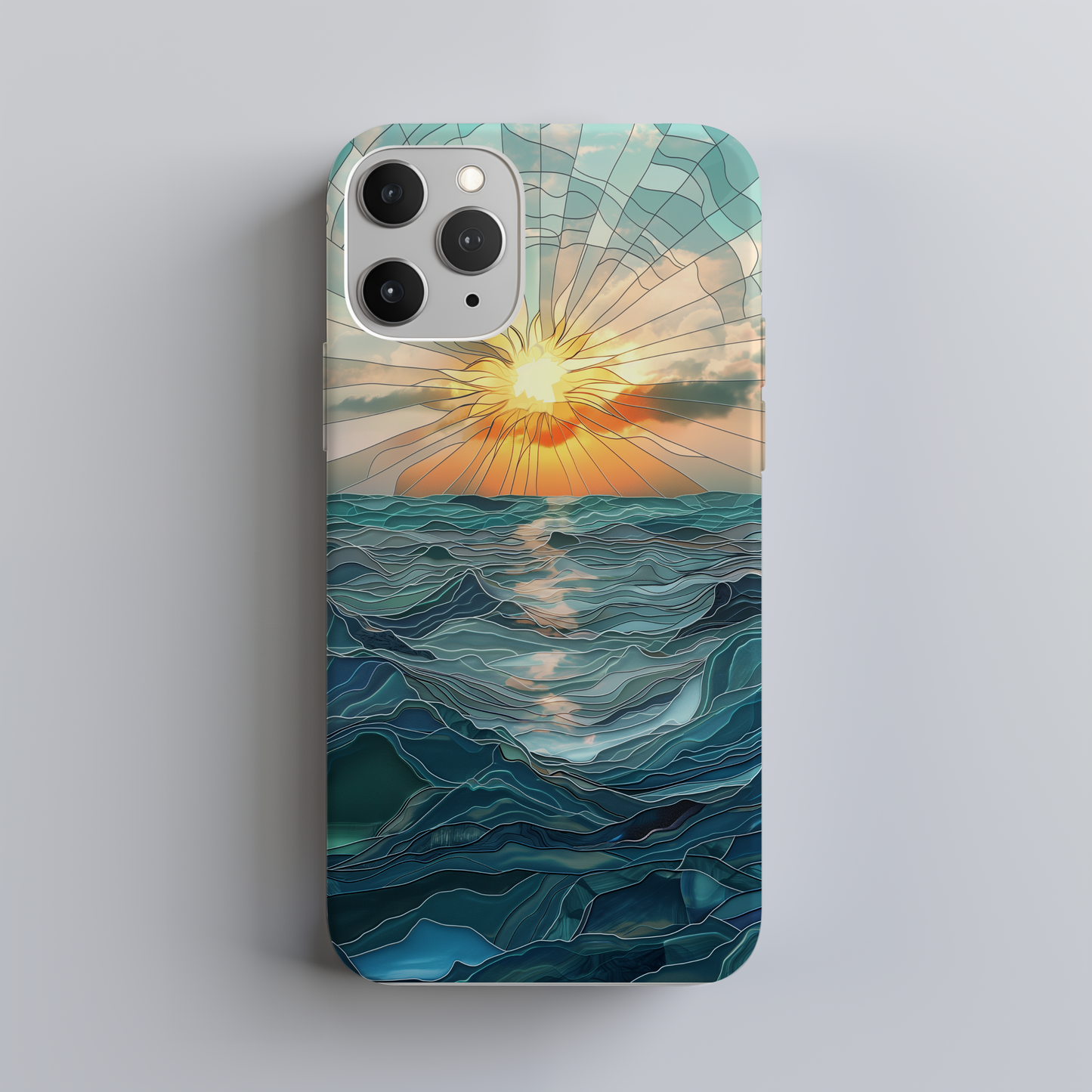 Sun Rays & Waves Stained Glass Phone Case – A Harmony of Light, Color, and Strength
