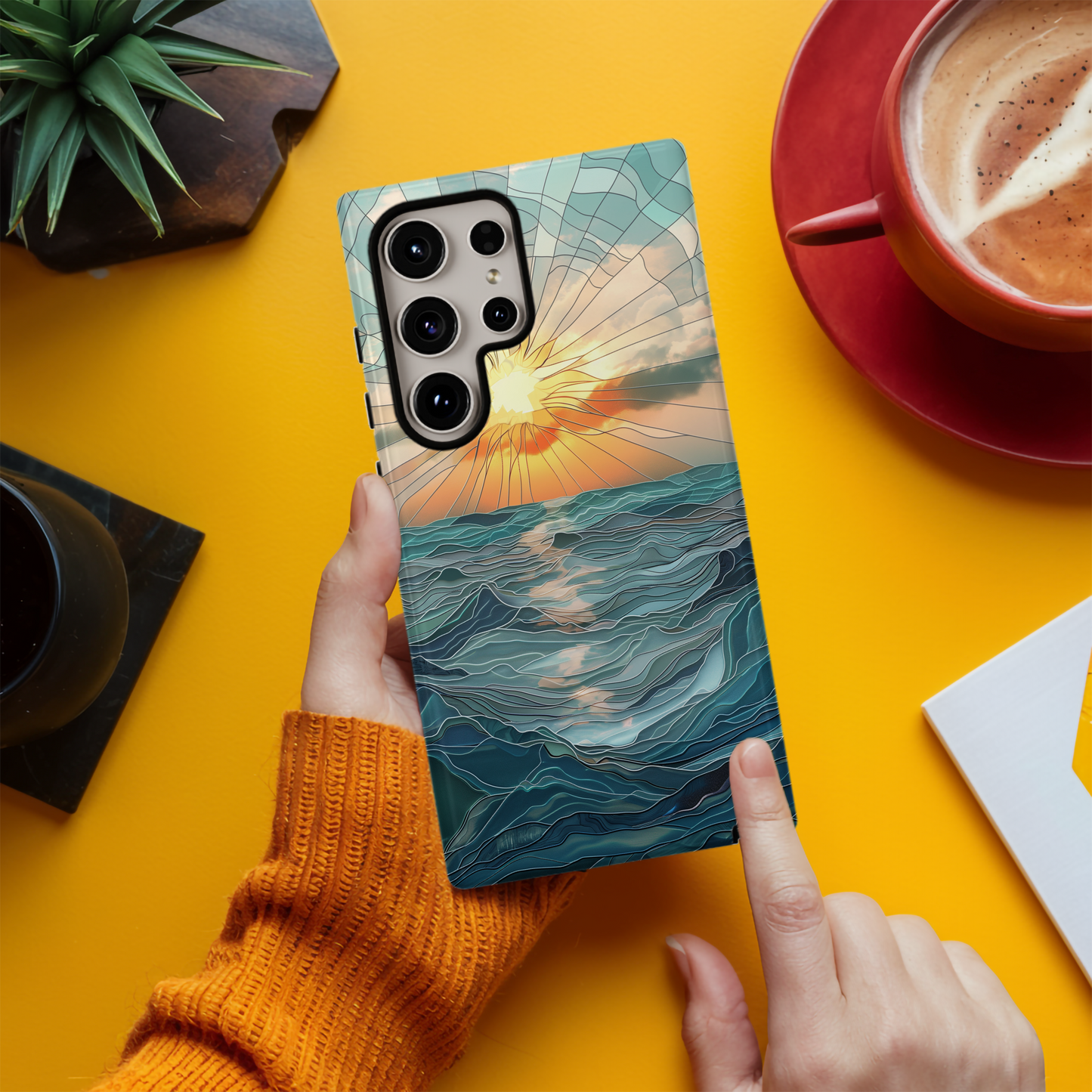 Sun Rays & Waves Stained Glass Phone Case – A Harmony of Light, Color, and Strength
