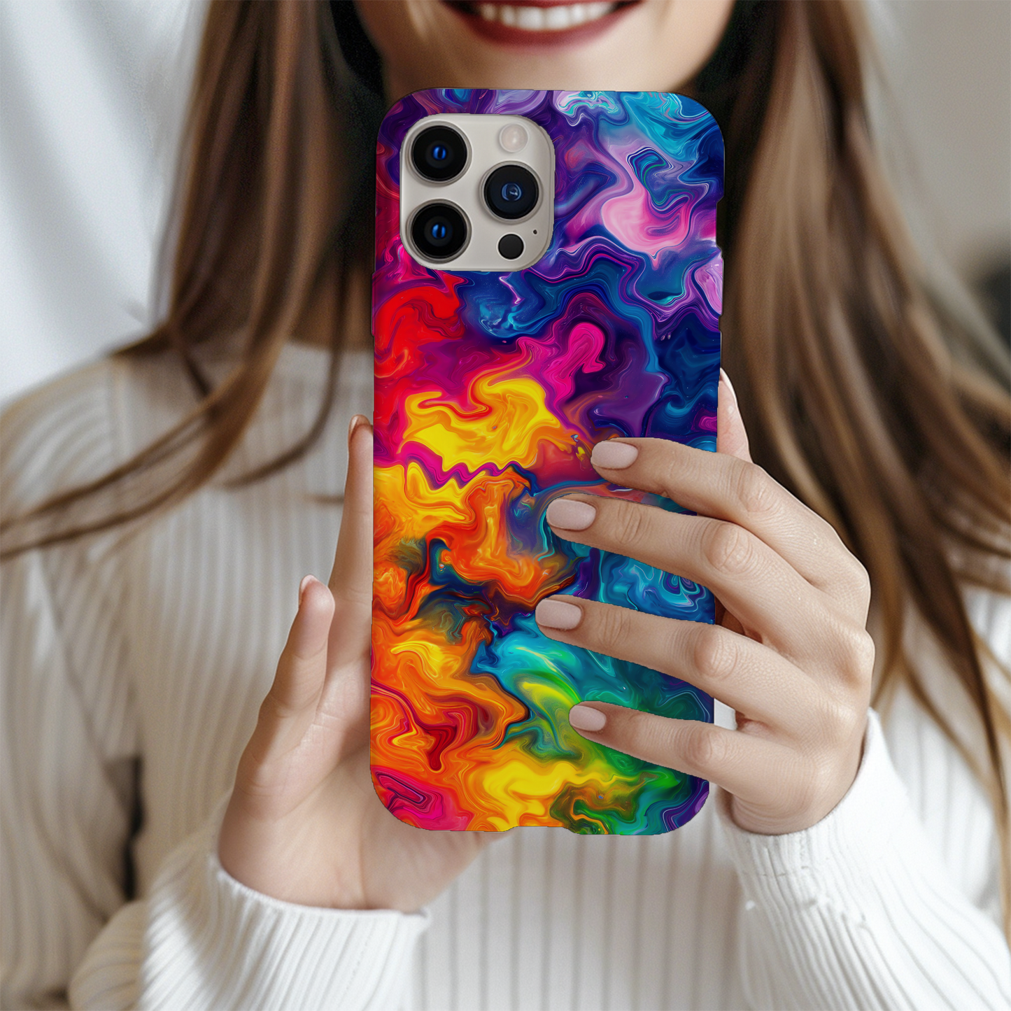 Vibrant Abstract Swirl Protective Phone Case – Color Explosion Art Design