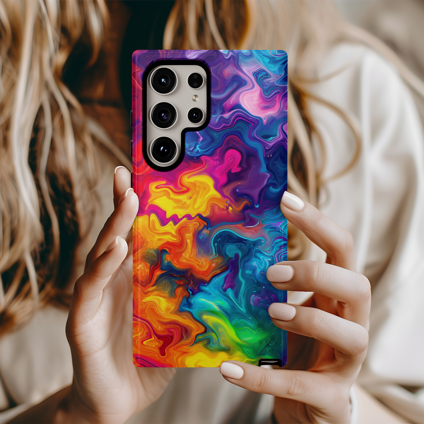 Vibrant Abstract Swirl Protective Phone Case – Color Explosion Art Design