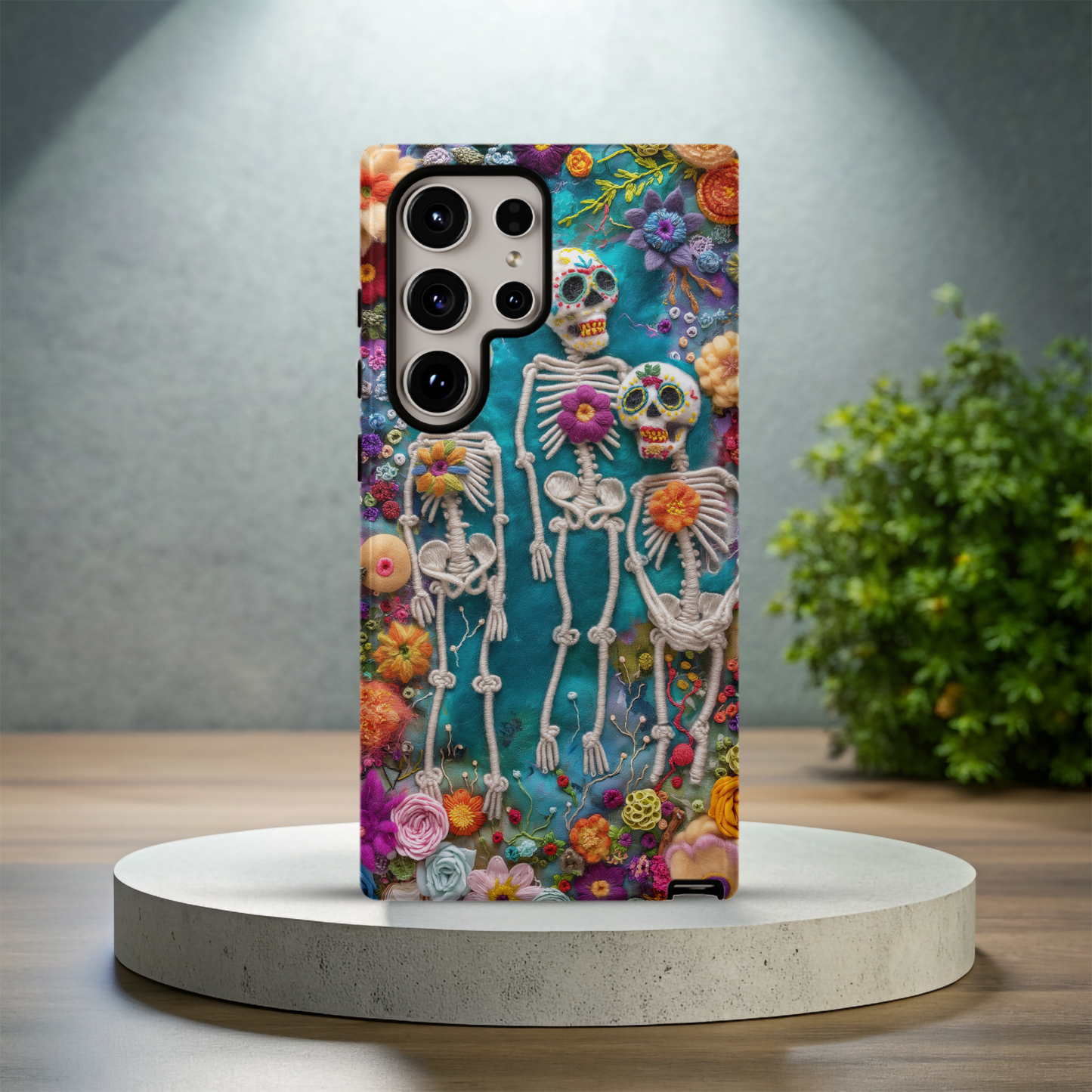Embroidered Skeleton Floral Phone Case