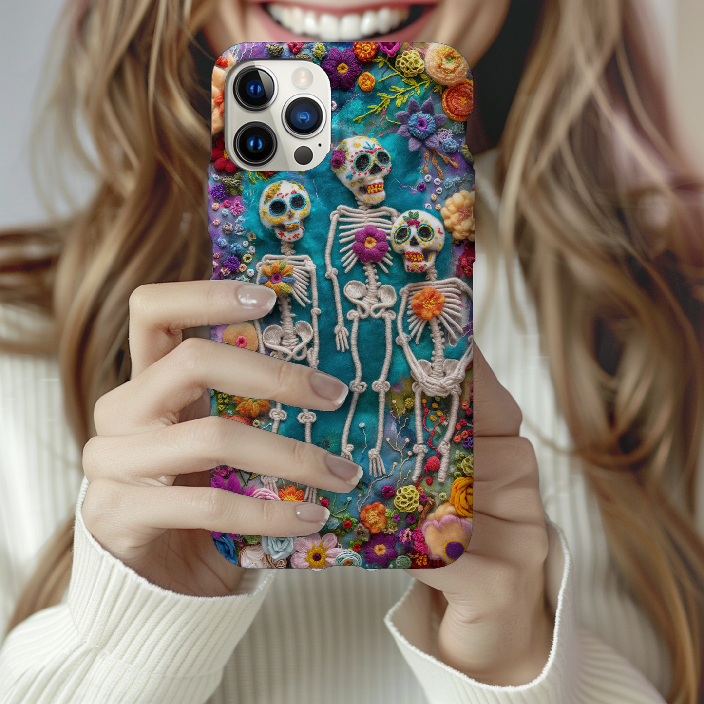 Embroidered Skeleton Floral Phone Case