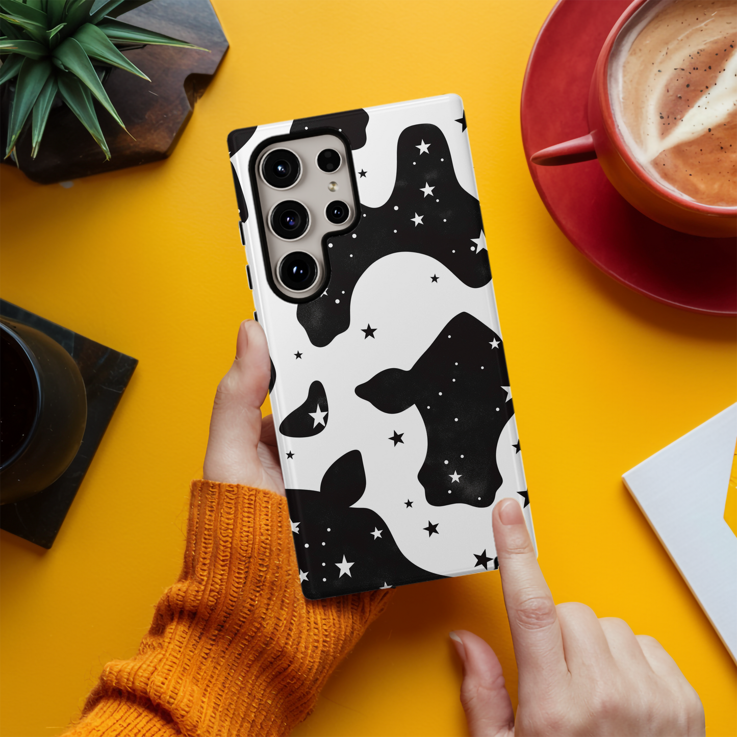 Cow Print & Stars Phone Case – Trendy, Cosmic, and Built for Protection