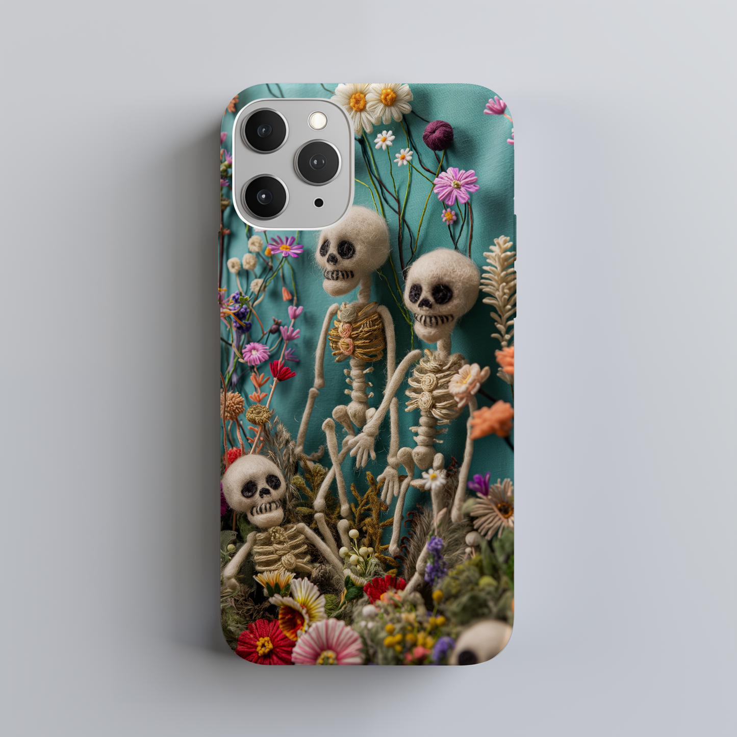Embroidered Skeleton Floral Phone Case