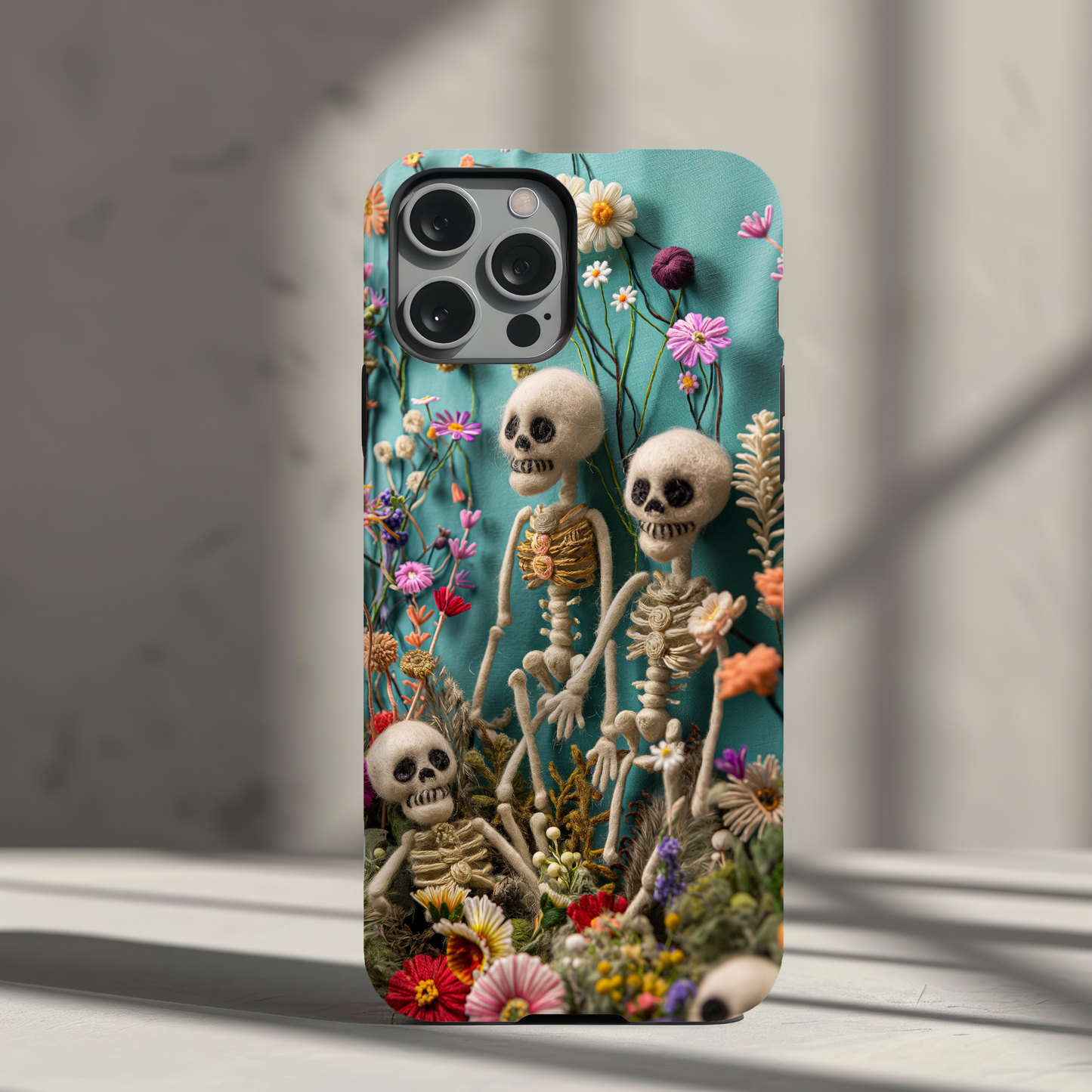 Embroidered Skeleton Floral Phone Case