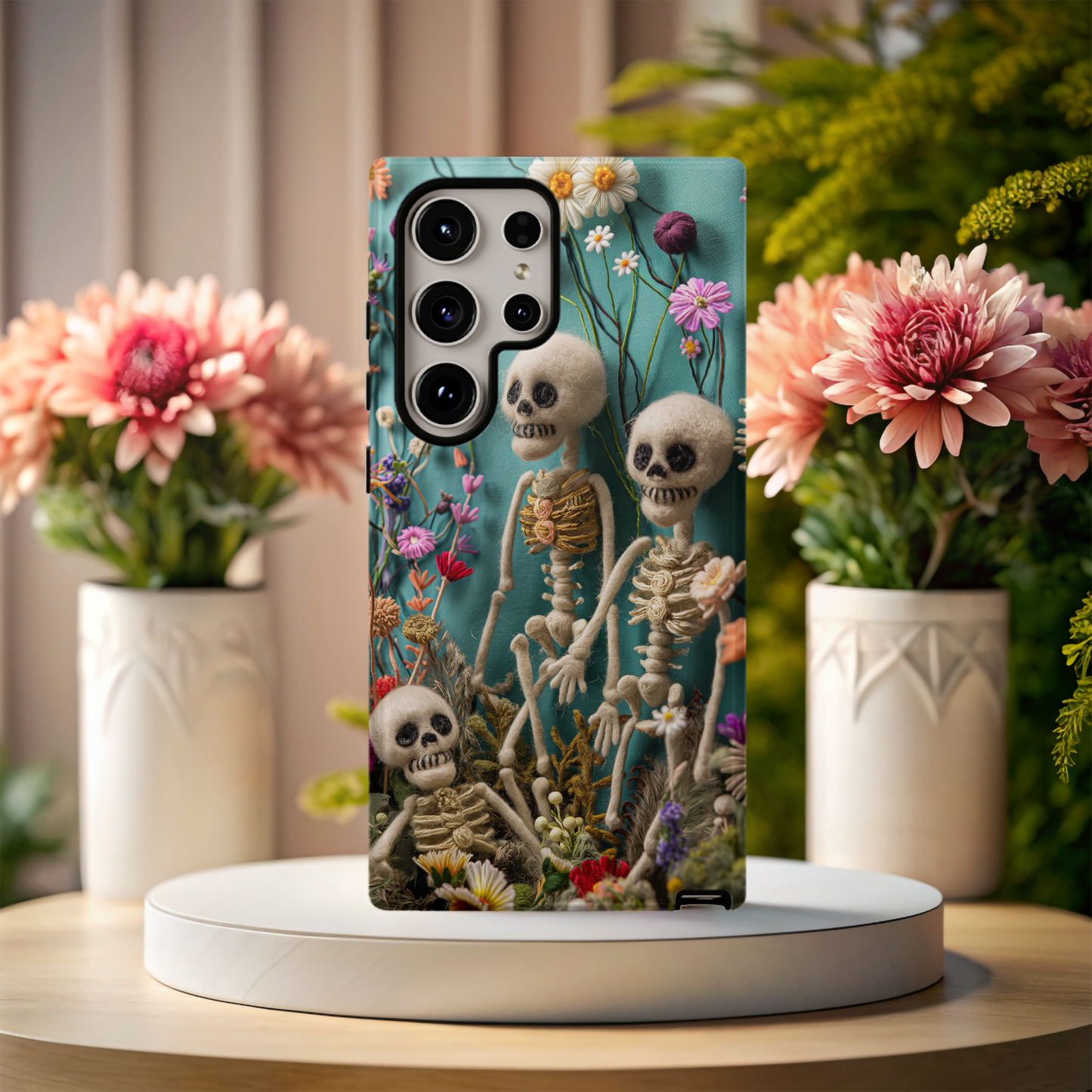 Embroidered Skeleton Floral Phone Case