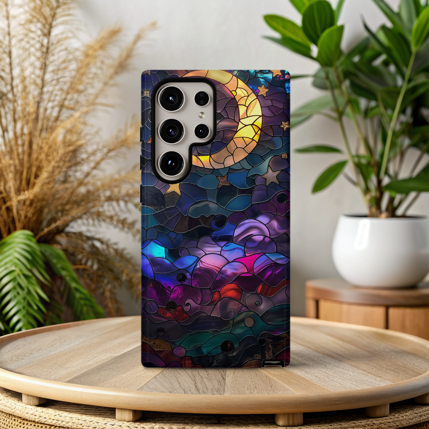 Moon & Stars Stained Glass Phone Case – Celestial Beauty Meets Everyday Protection