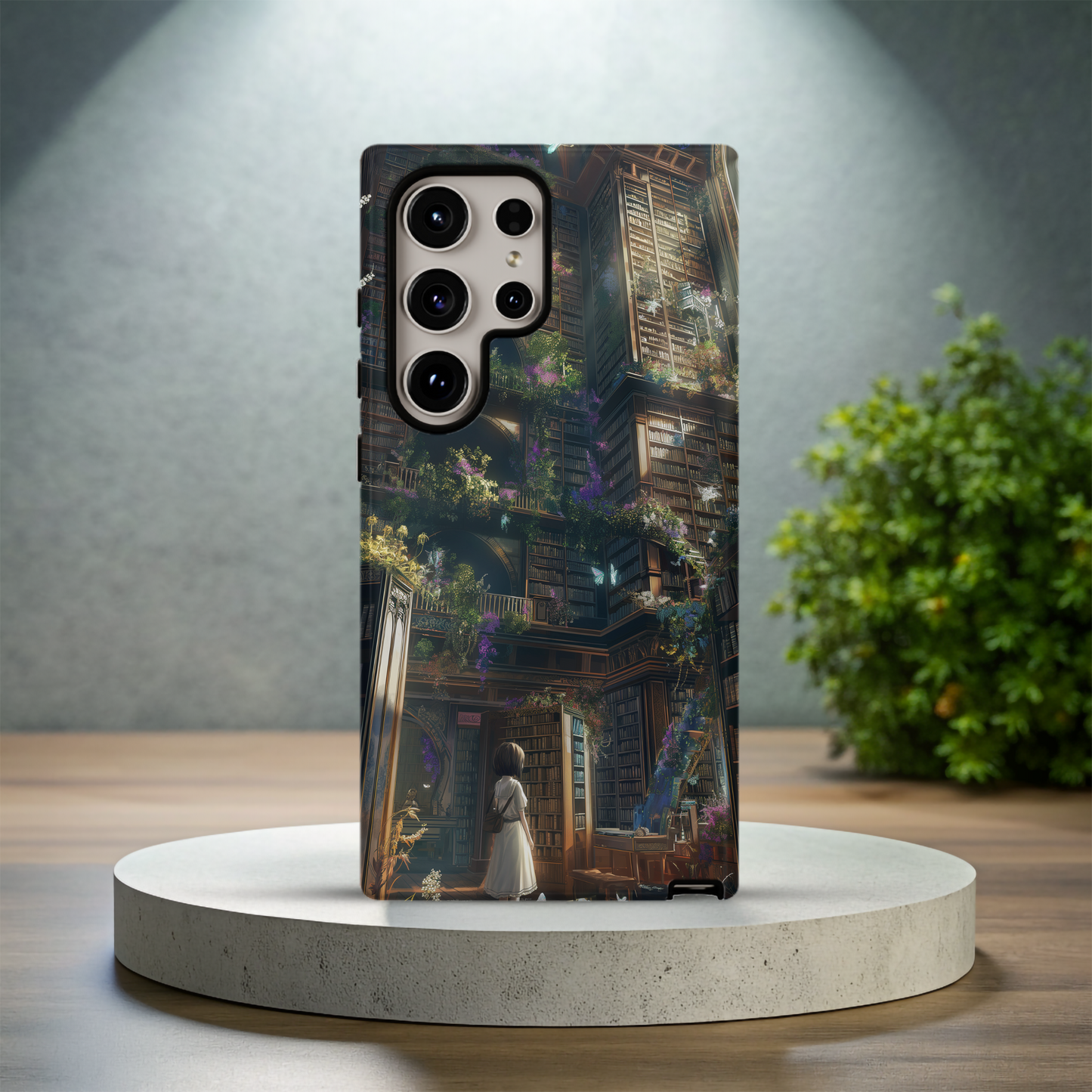 Girl in a Whimsical Library Phone Case – A Storybook Dream in Every Detail