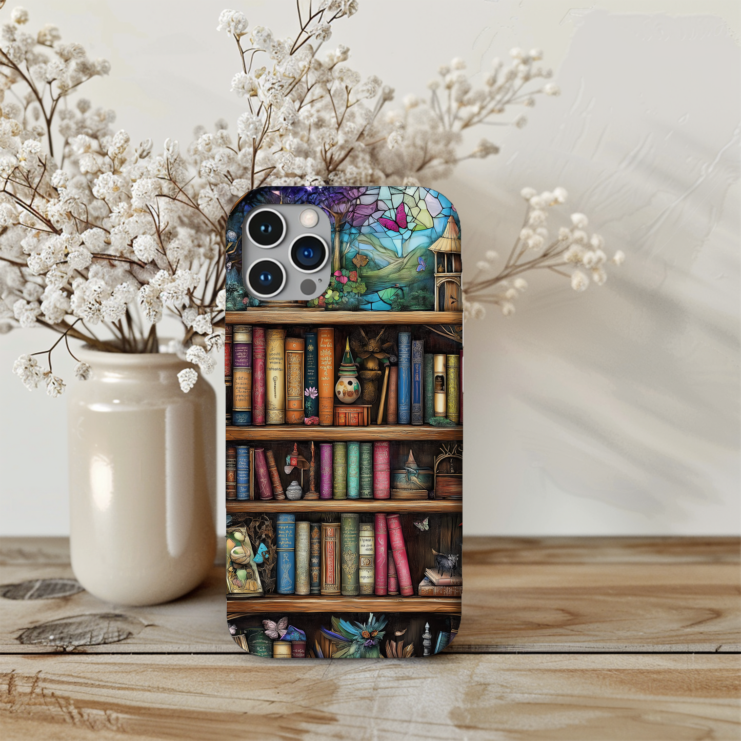 Whimsical Fantasy Bookshelf Phone Case – A Magical Escape in Every Detail