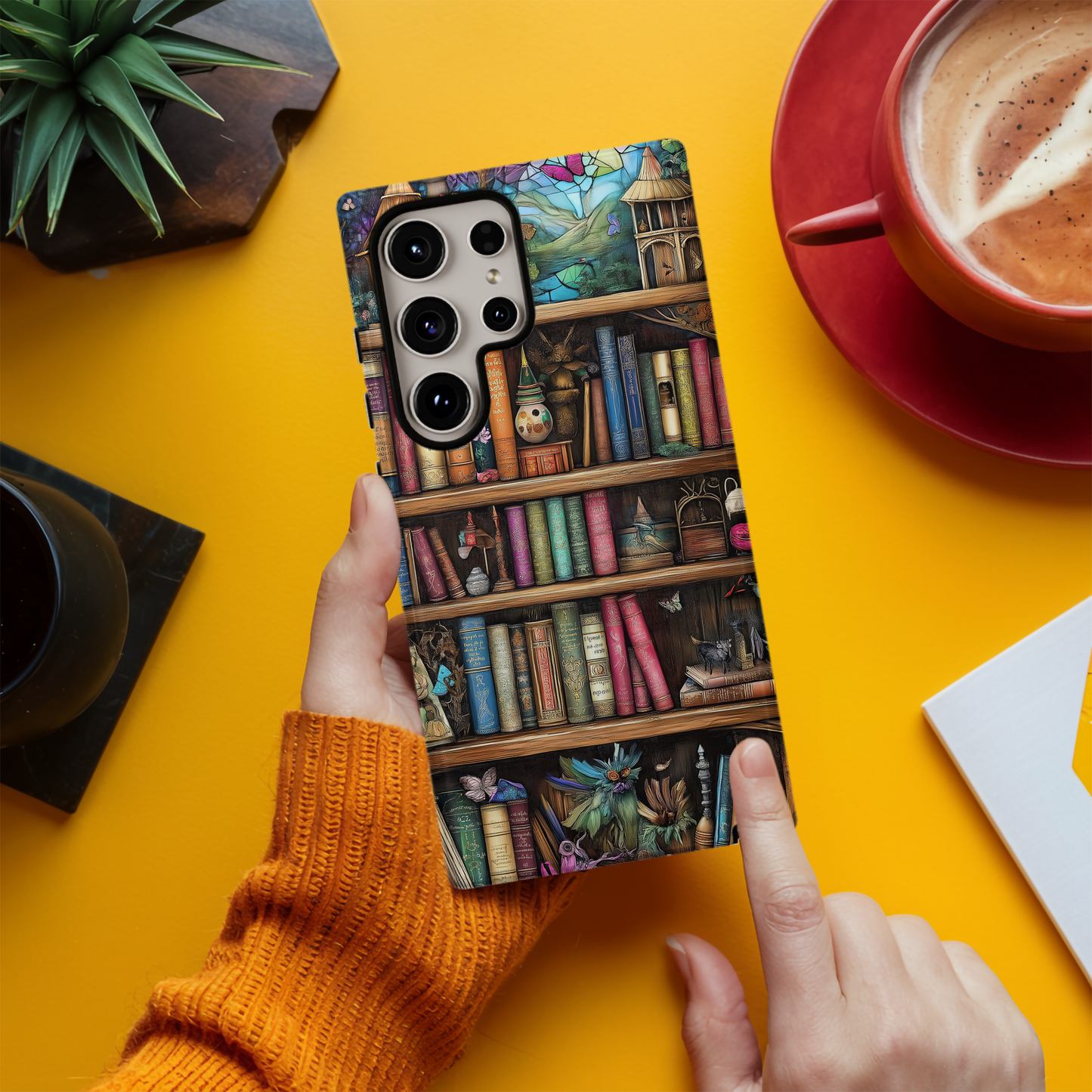 Whimsical Fantasy Bookshelf Phone Case – A Magical Escape in Every Detail