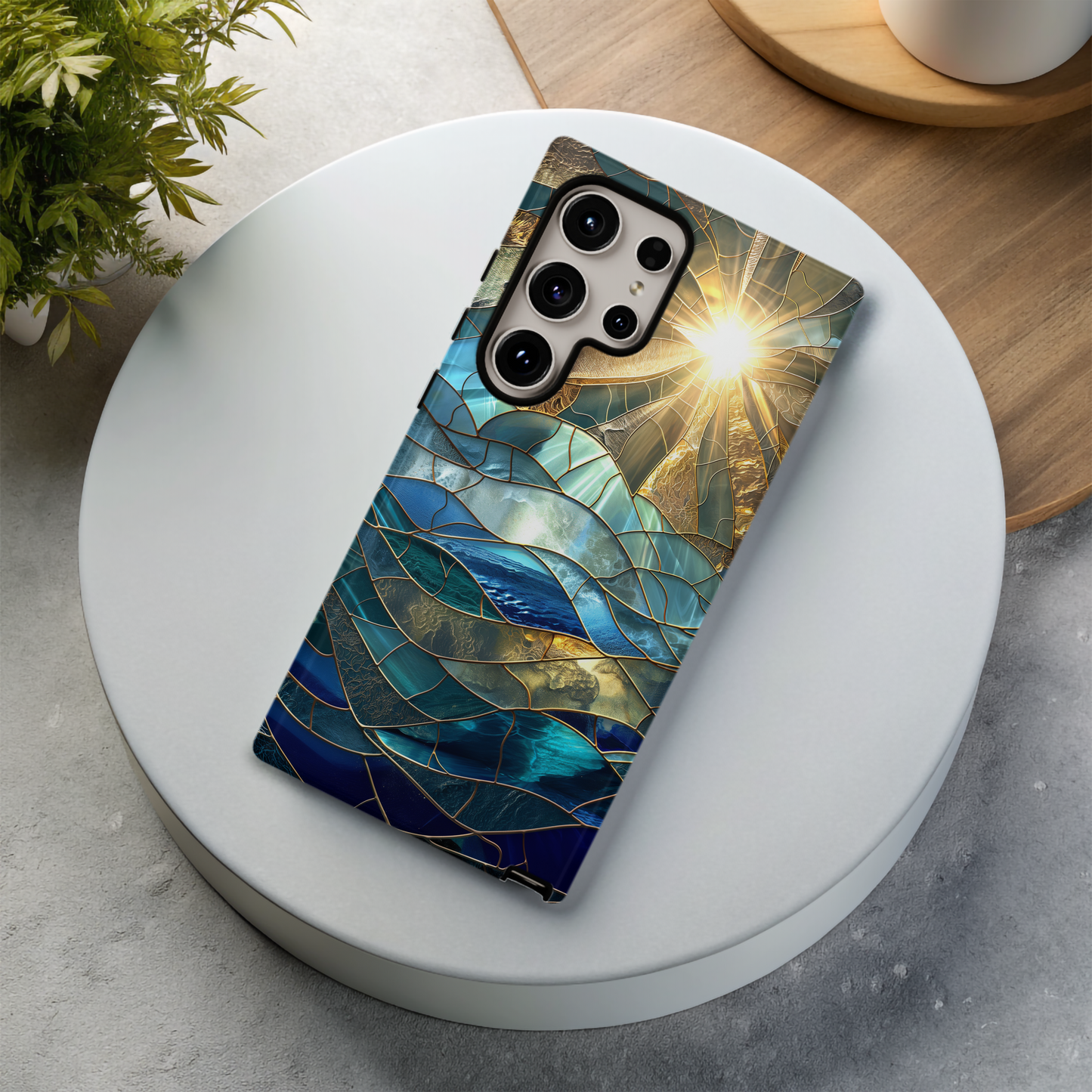 Sun Rays & Waves Stained Glass Phone Case – A Harmony of Light, Color, and Strength