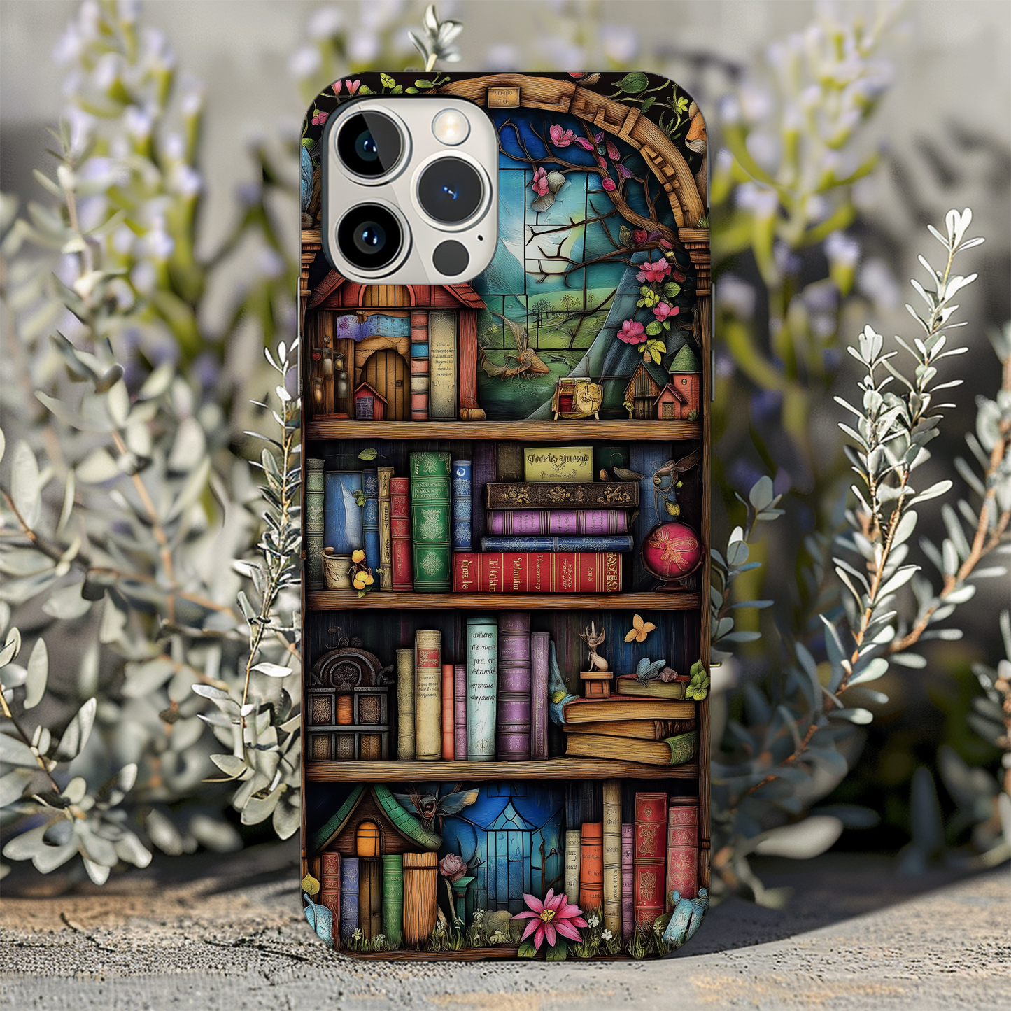 Whimsical Fantasy Bookshelf Phone Case – A Magical Escape in Every Detail