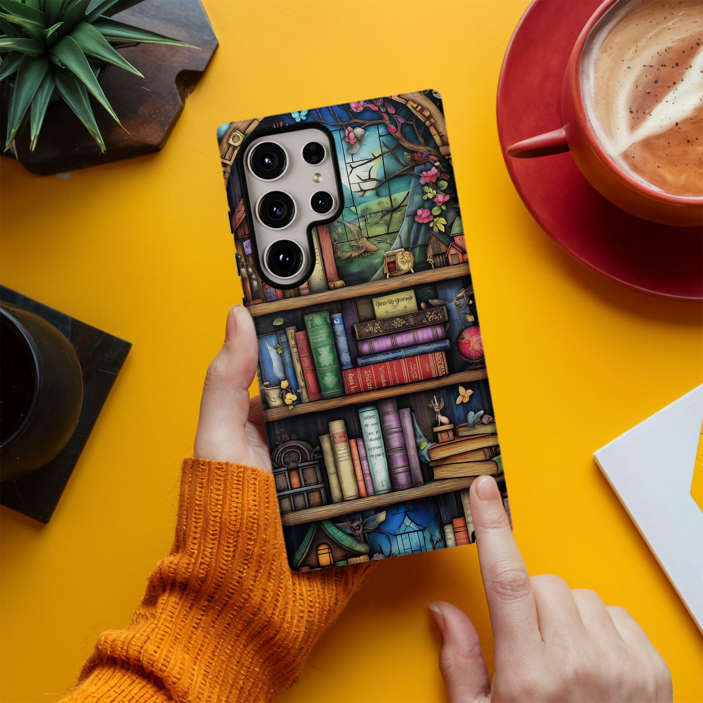 Whimsical Fantasy Bookshelf Phone Case – A Magical Escape in Every Detail
