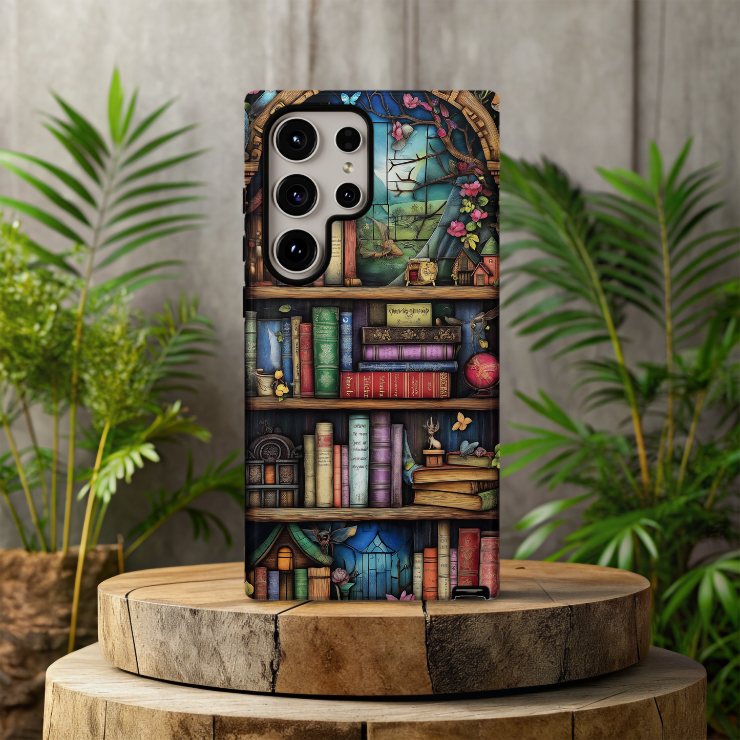 Whimsical Fantasy Bookshelf Phone Case – A Magical Escape in Every Detail