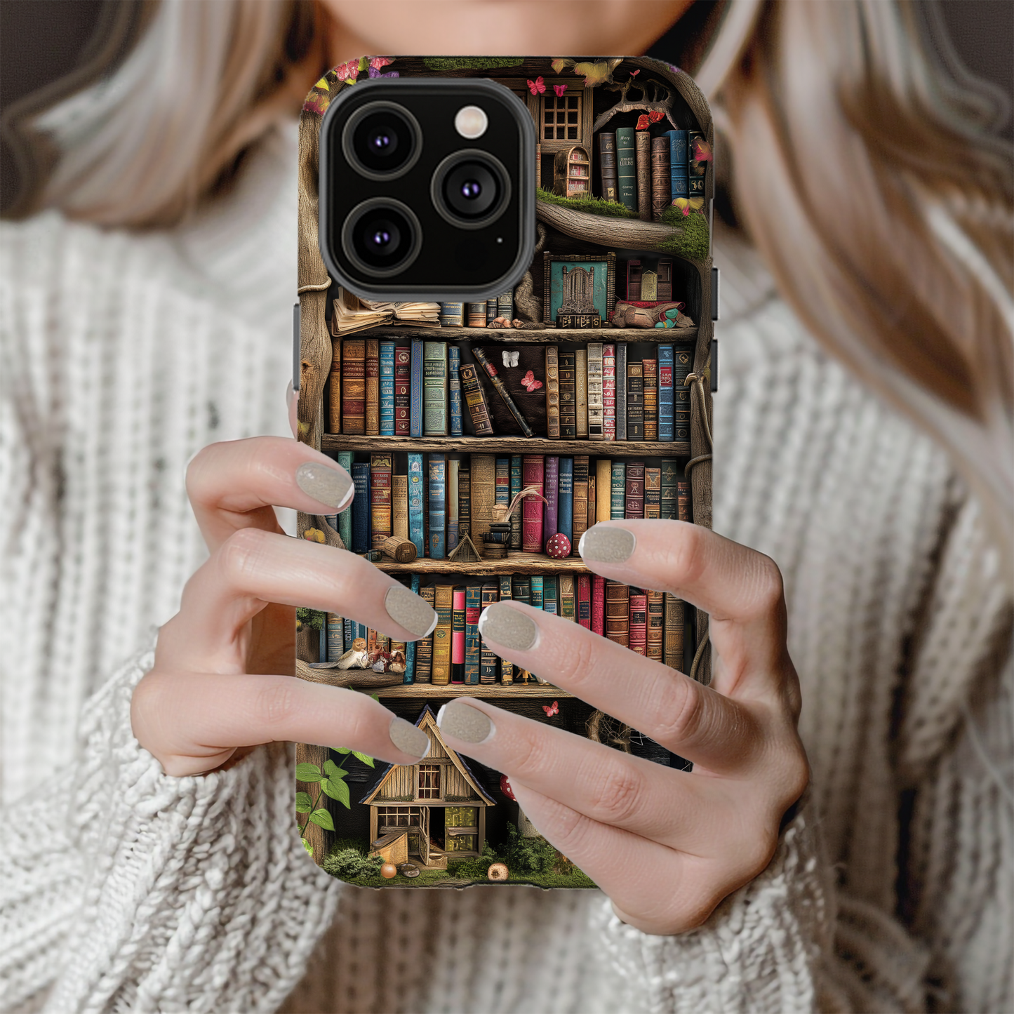 Whimsical Fantasy Bookshelf Phone Case – A Magical Escape in Every Detail