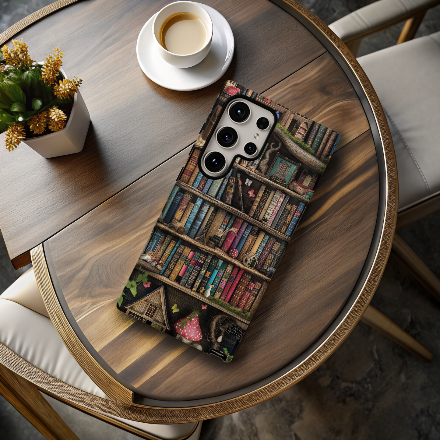 Whimsical Fantasy Bookshelf Phone Case – A Magical Escape in Every Detail