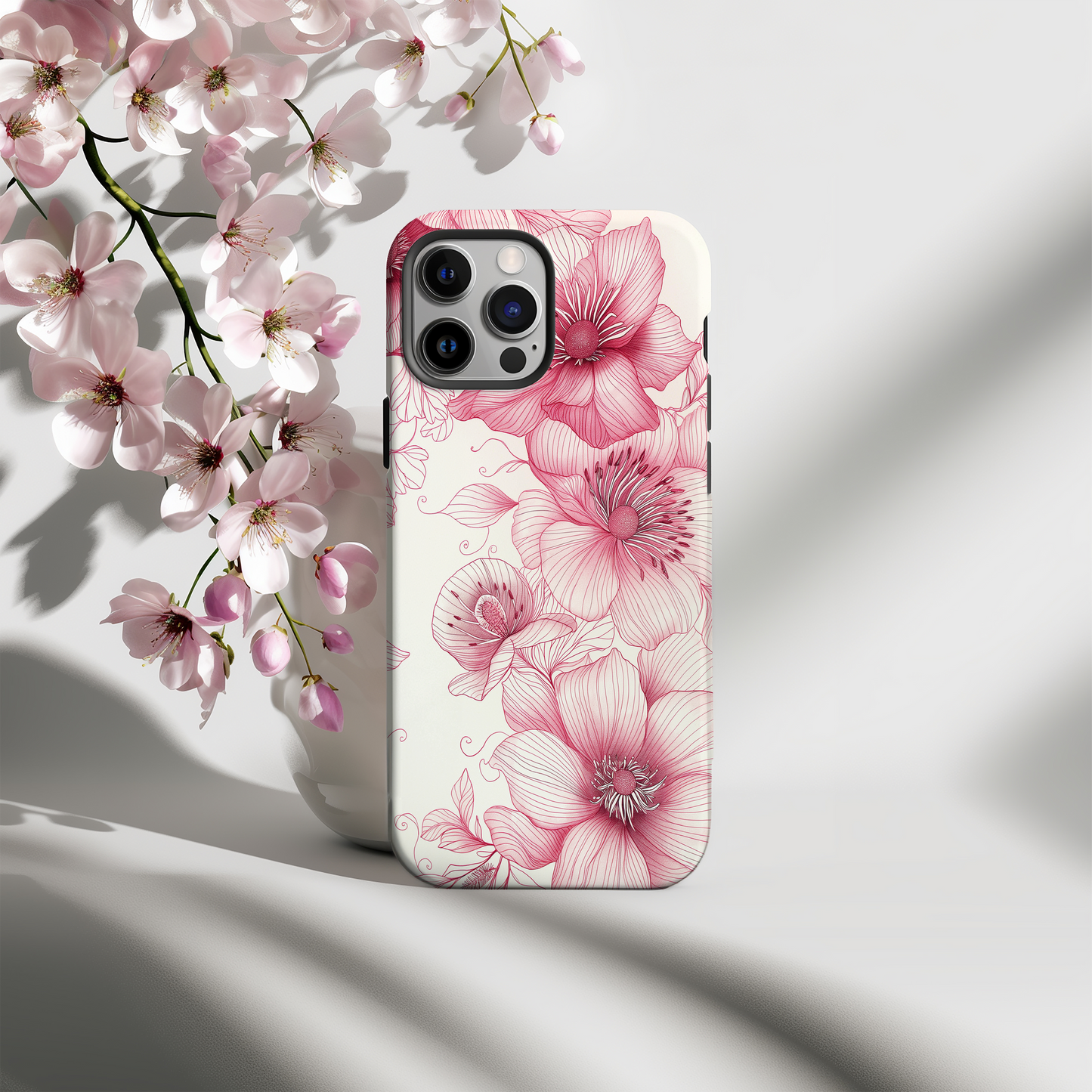 Line Art Floral Phone Case – Minimalist Elegance with Everyday Durability