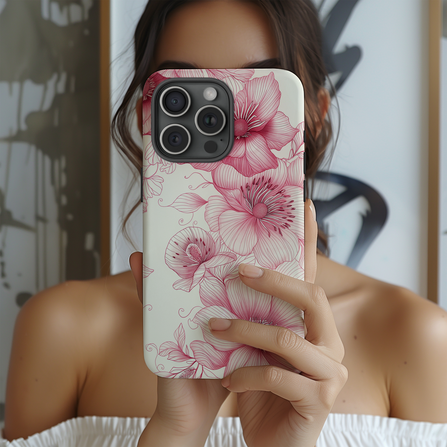 Line Art Floral Phone Case – Minimalist Elegance with Everyday Durability