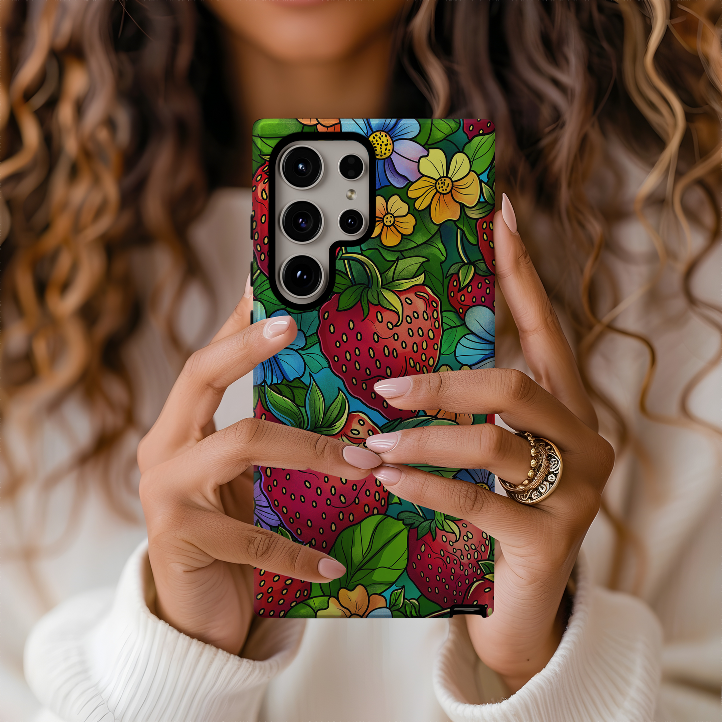 Strawberries & Floral Phone Case – Sweet, Charming, and Built for Protection