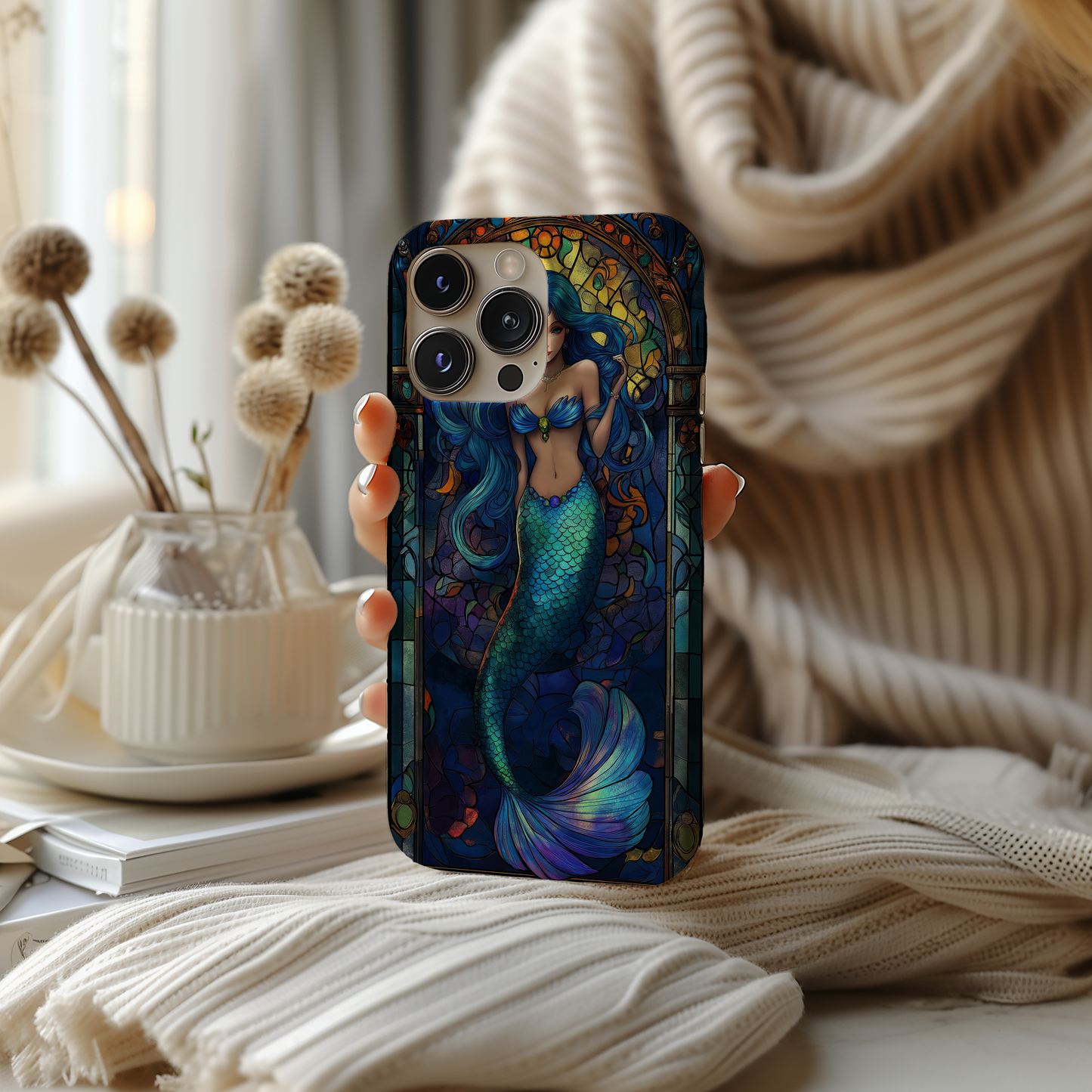 Mermaid Stained Glass Phone Case – Ethereal Ocean Beauty with Everyday Protection