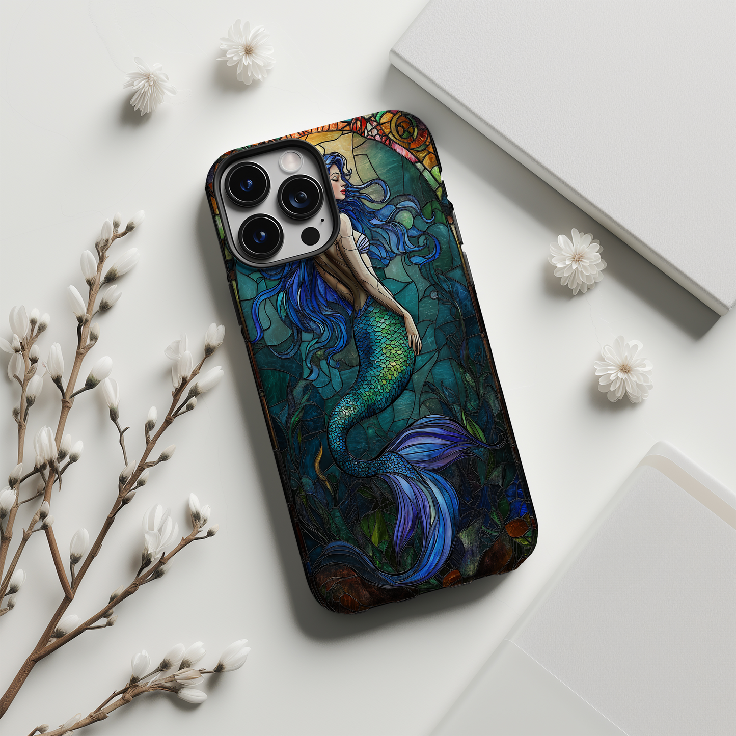 Mermaid Stained Glass Phone Case – Ethereal Ocean Beauty with Everyday Protection