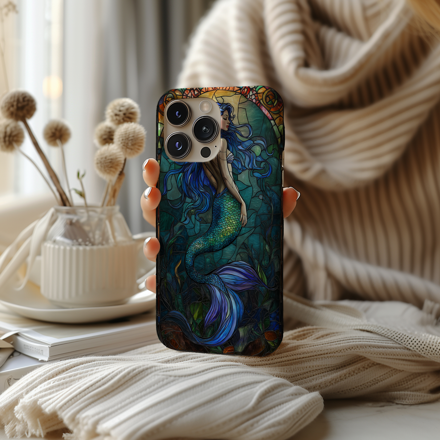 Mermaid Stained Glass Phone Case – Ethereal Ocean Beauty with Everyday Protection