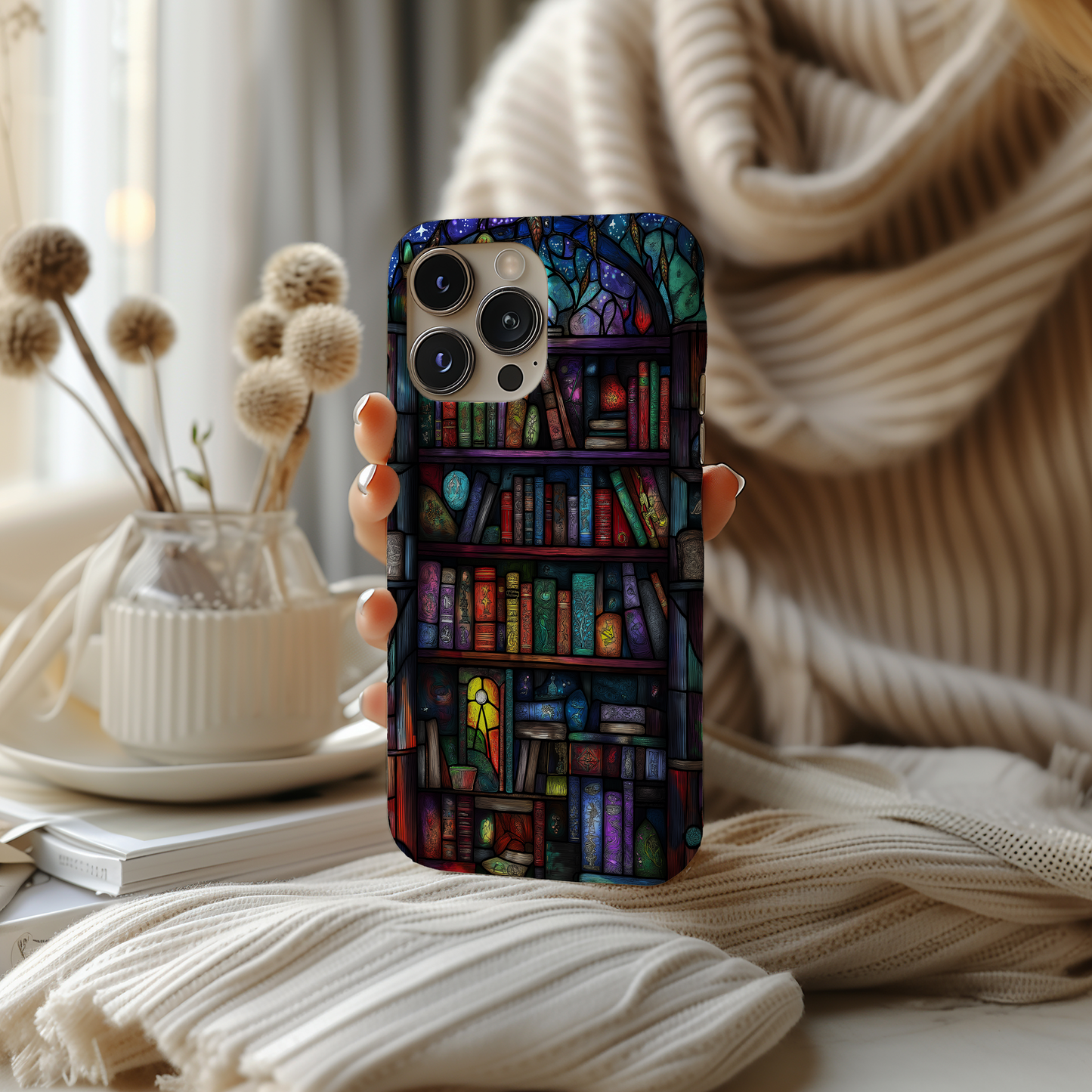 Whimsical Bookshelf Phone Case – A Magical Library with Everyday Protection
