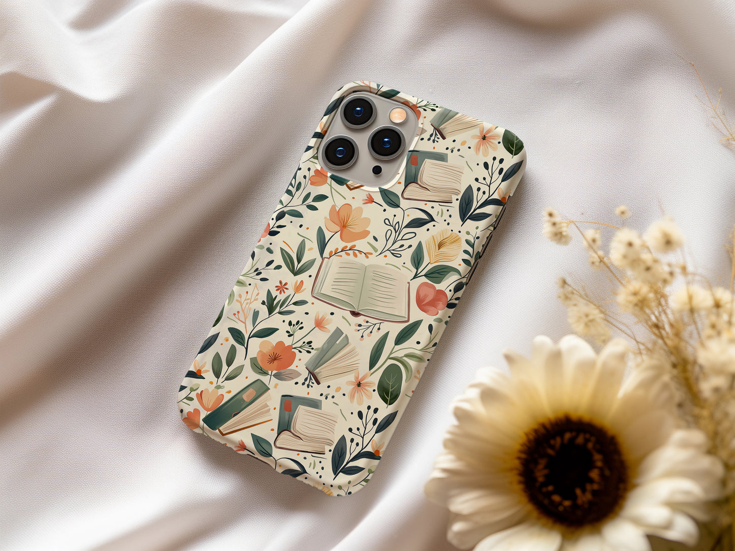 Books & Floral Phone Case – Literary Elegance with Everyday Protection