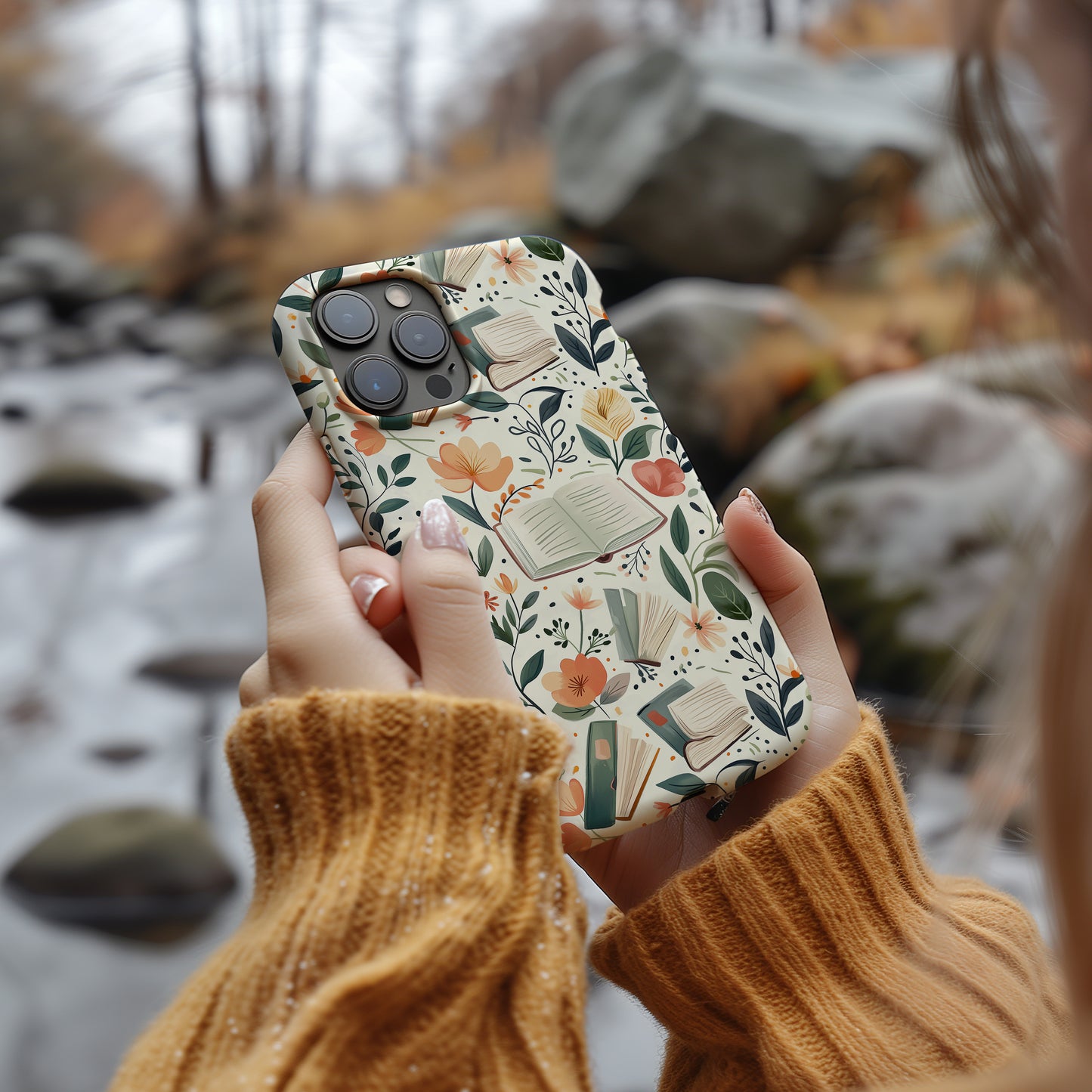 Books & Floral Phone Case – Literary Elegance with Everyday Protection