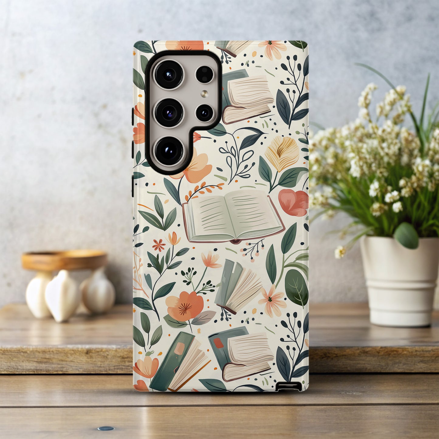 Books & Floral Phone Case – Literary Elegance with Everyday Protection