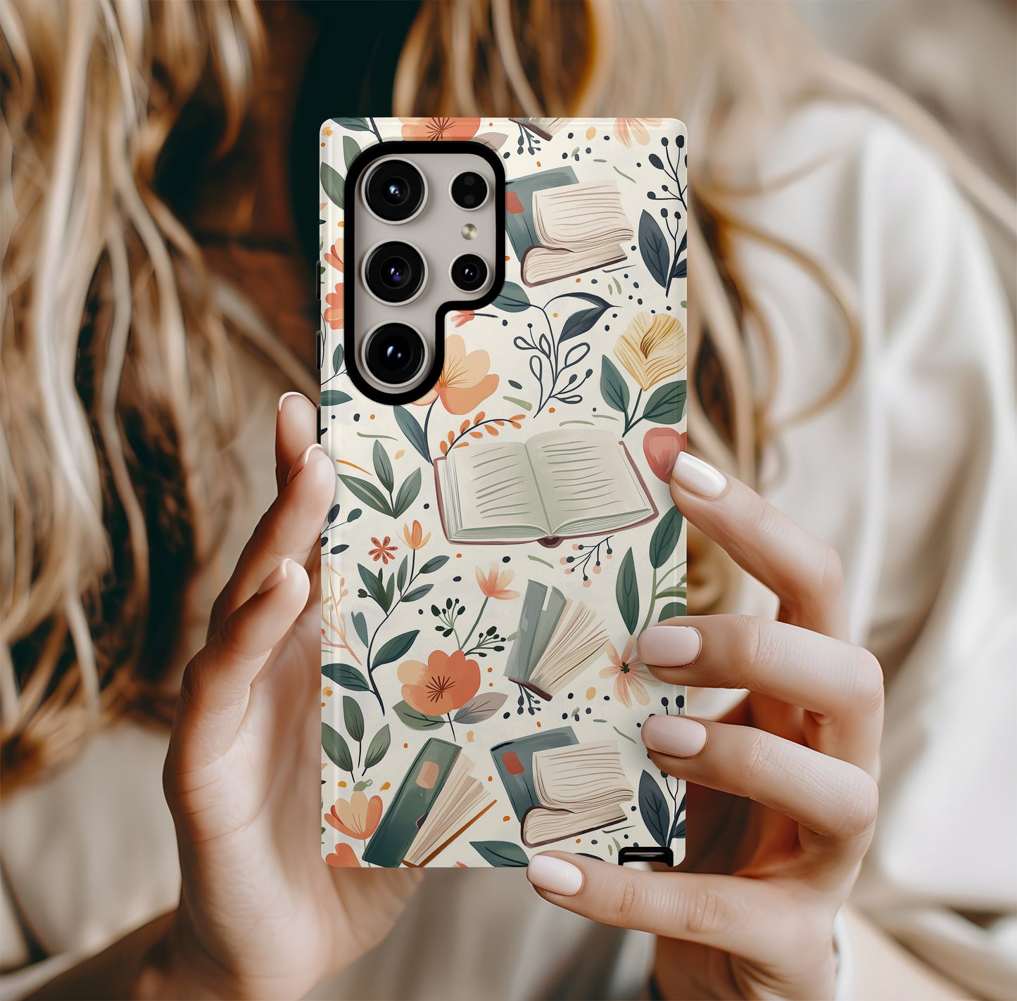 Books & Floral Phone Case – Literary Elegance with Everyday Protection