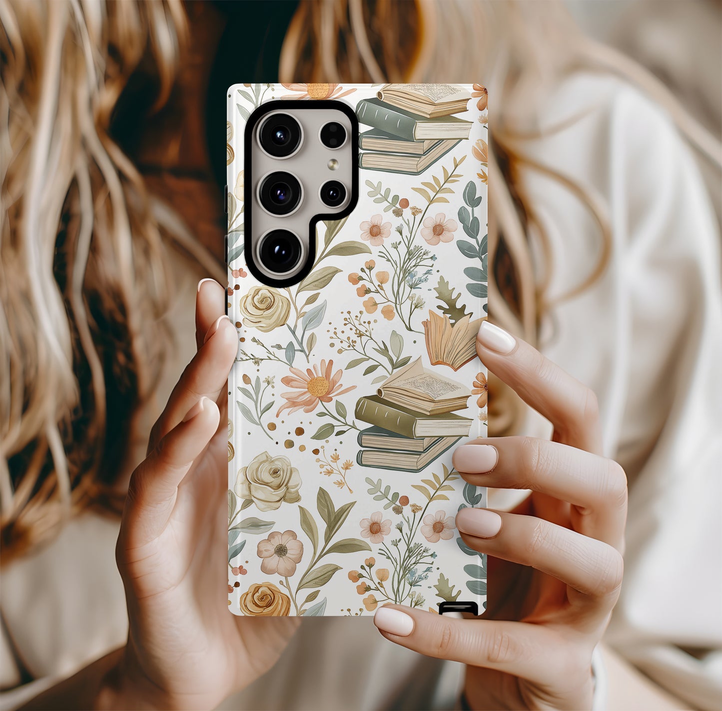 Books & Floral Phone Case – Literary Elegance with Everyday Protection