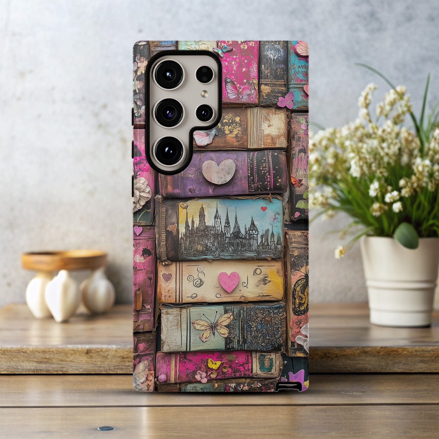Whimsical Wooden Books Phone Case – Enchanting Literature with Everyday Protection