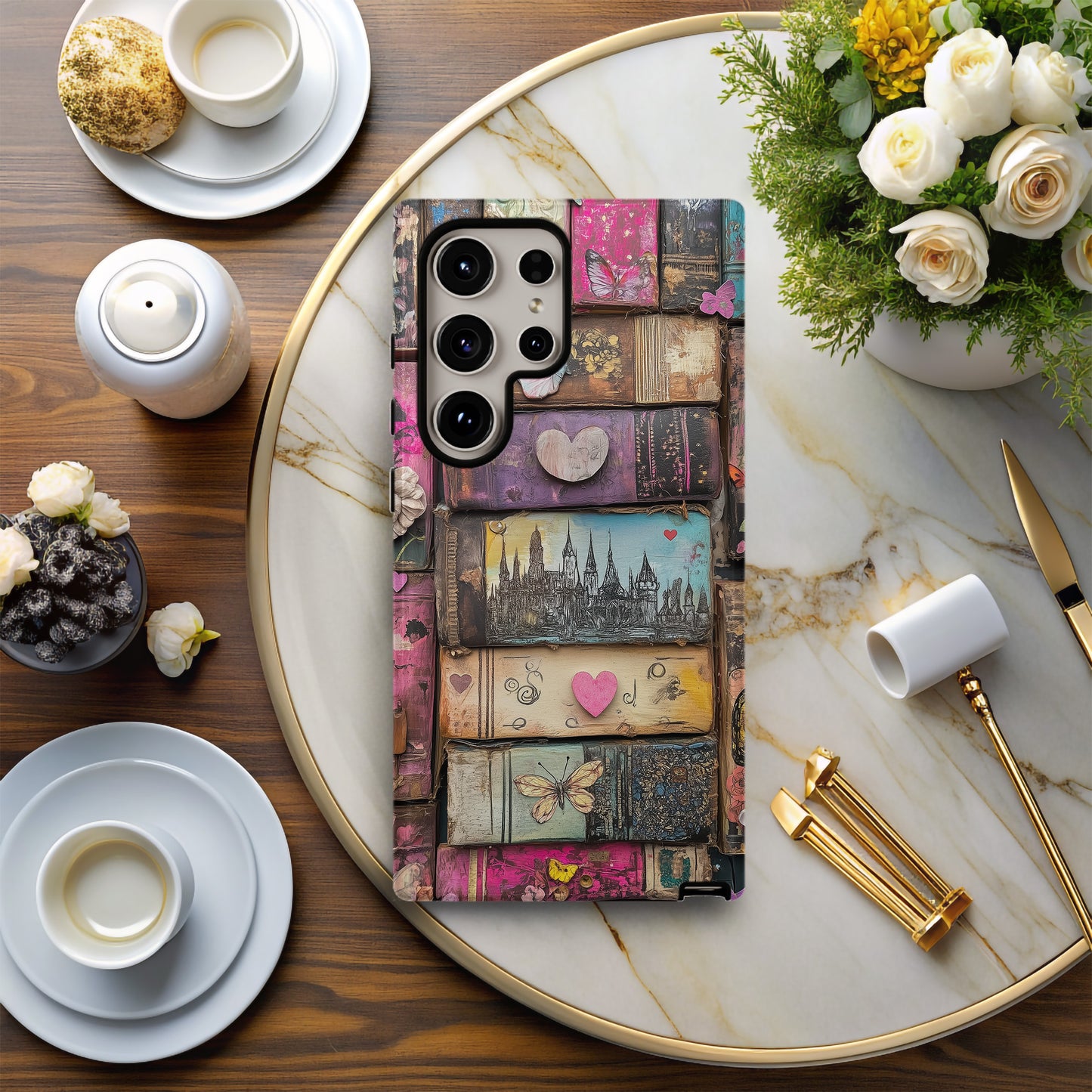 Whimsical Wooden Books Phone Case – Enchanting Literature with Everyday Protection
