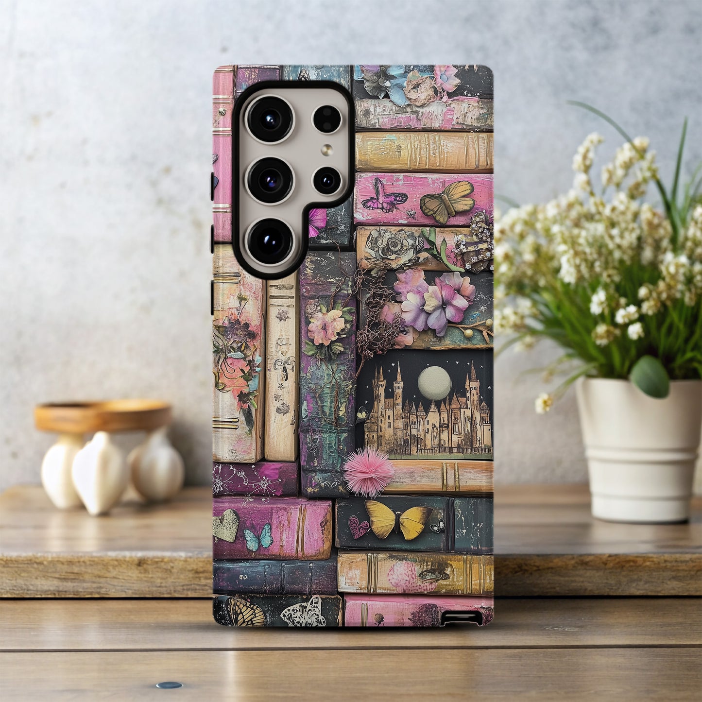 Whimsical Wooden Books Phone Case – Enchanting Literature with Everyday Protection