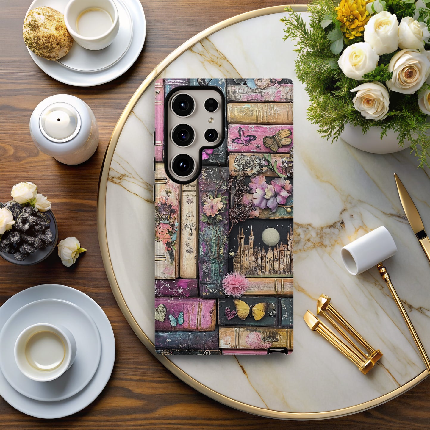 Whimsical Wooden Books Phone Case – Enchanting Literature with Everyday Protection