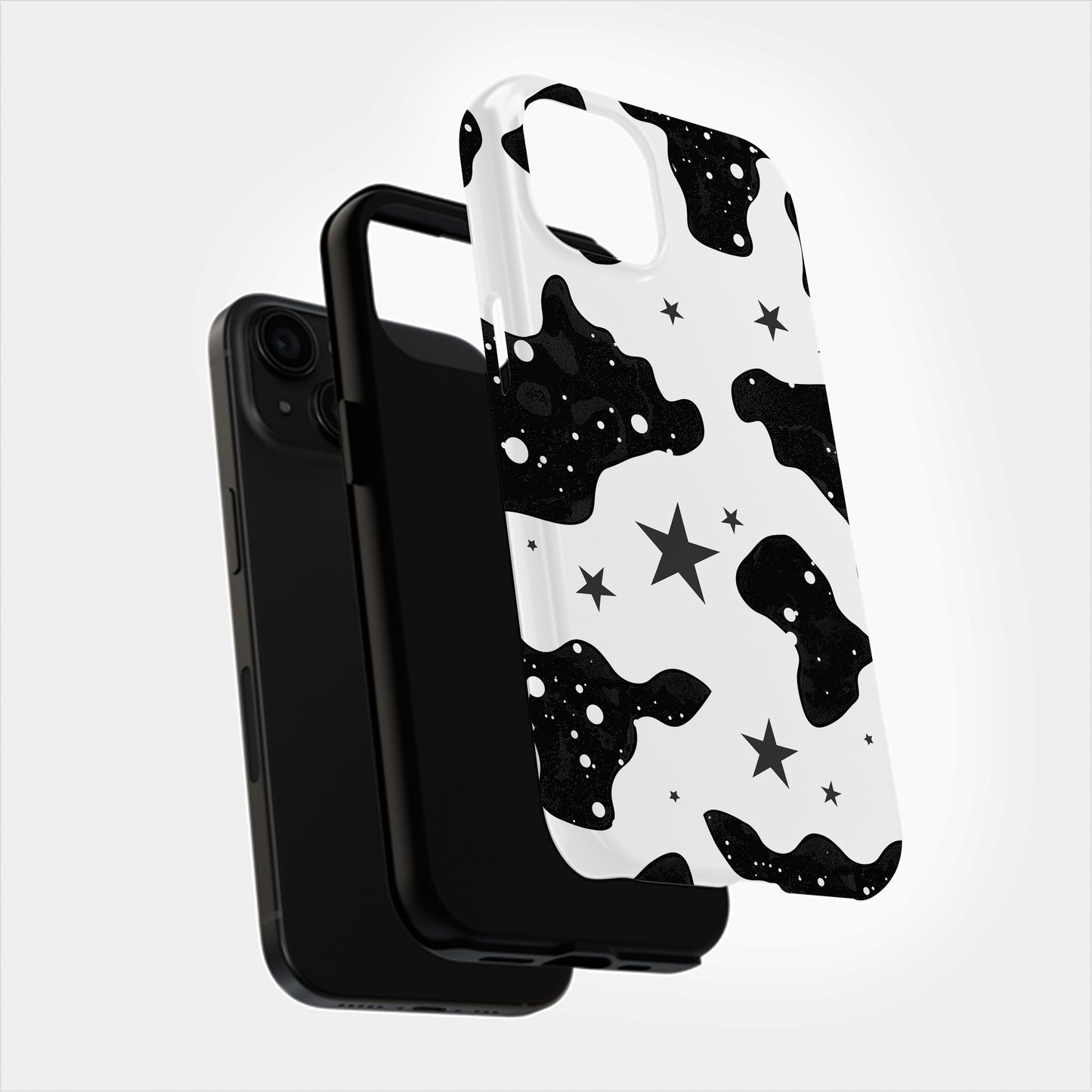 Cow Print & Stars Phone Case – Trendy, Cosmic, and Built for Protection