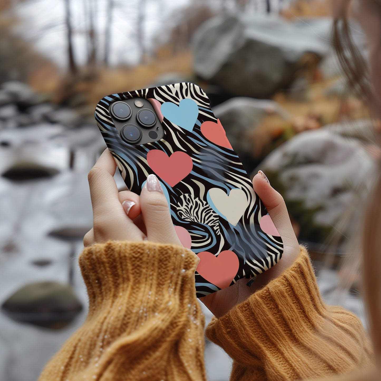Zebra Hearts Phone Case – Bold Patterns with Everyday Protection