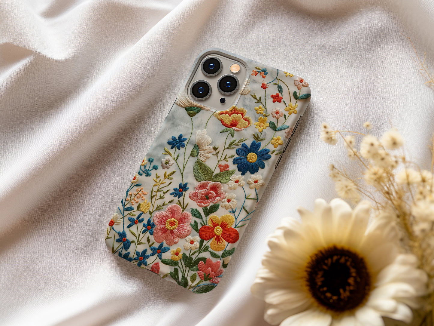 Embroidered Wildflower Phone Case – Nature’s Beauty with Everyday Protection