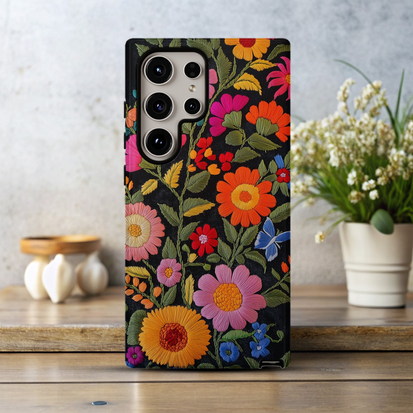 Embroidered Wildflower Phone Case – Nature’s Beauty with Everyday Protection