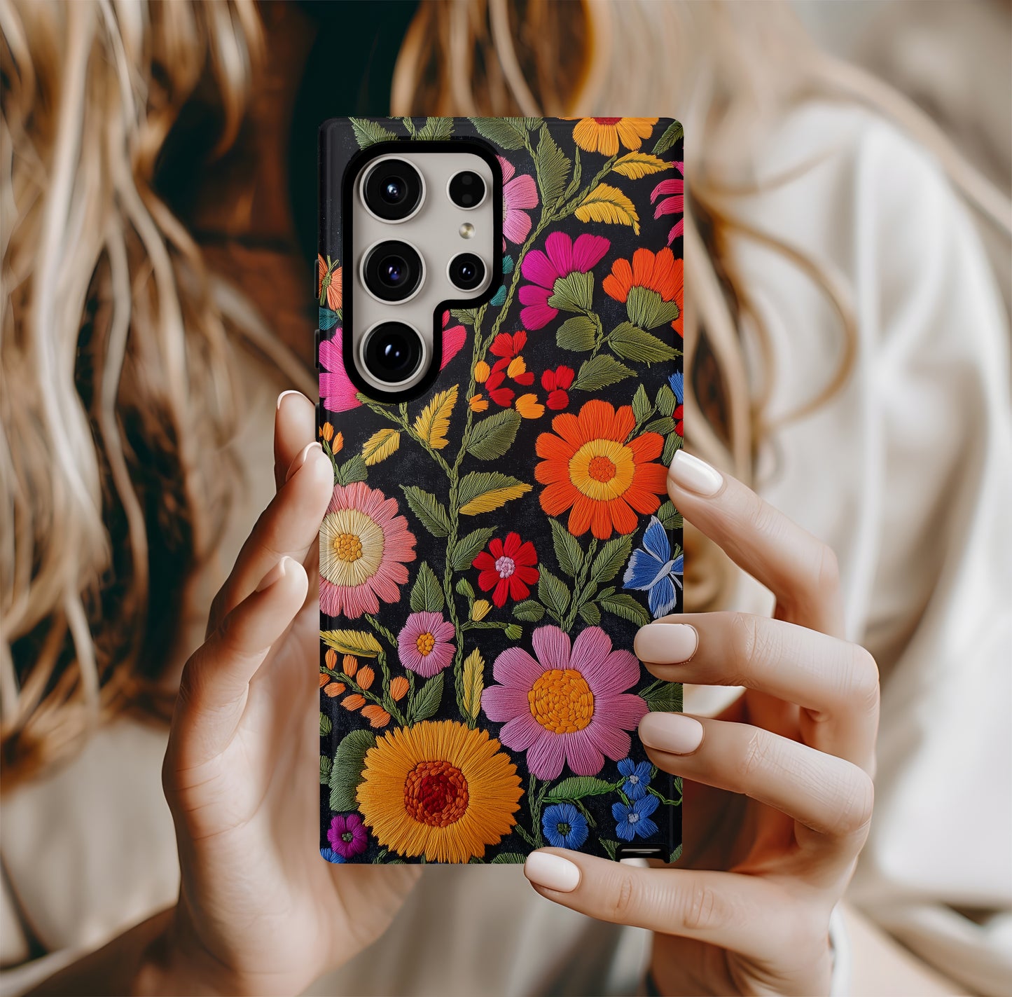 Embroidered Wildflower Phone Case – Nature’s Beauty with Everyday Protection