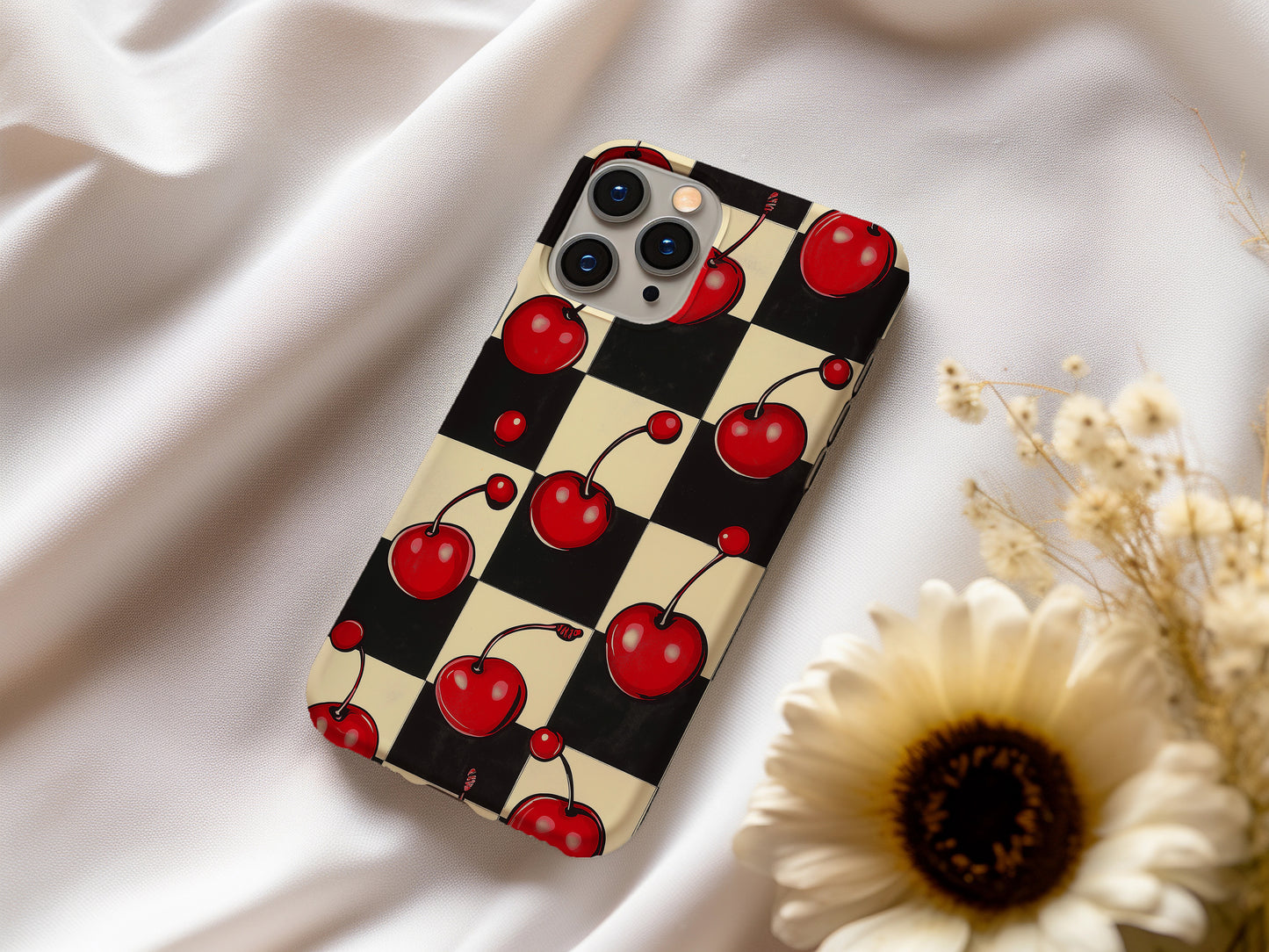 Cherry Checkered Phone Case – Retro Sweetness with Everyday Protection