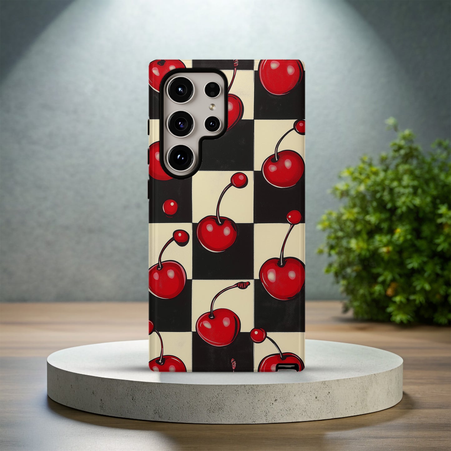 Cherry Checkered Phone Case – Retro Sweetness with Everyday Protection