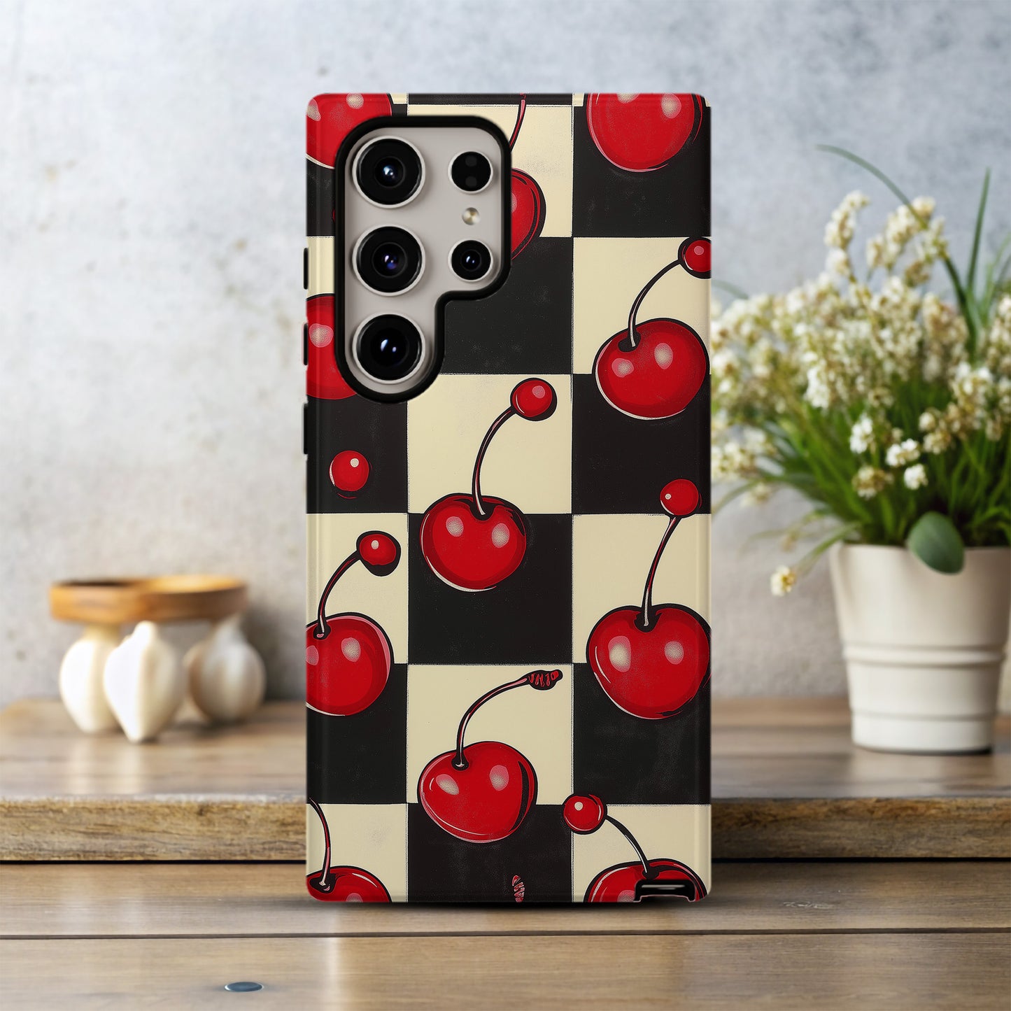 Cherry Checkered Phone Case – Retro Sweetness with Everyday Protection