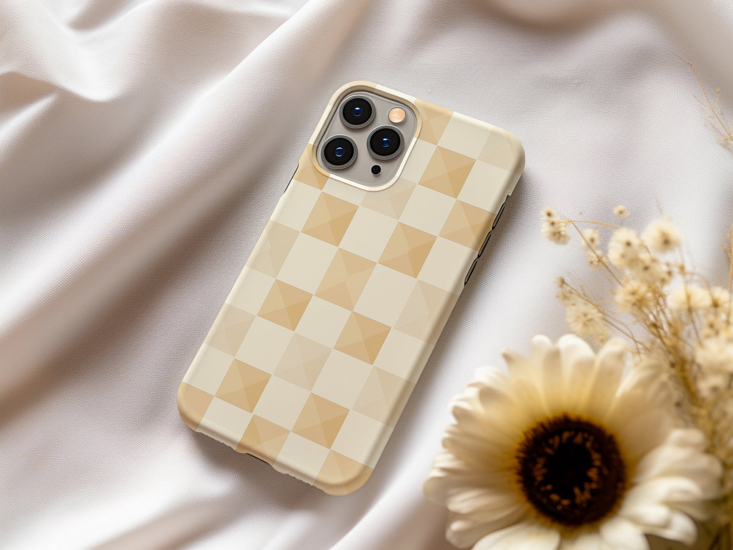 Tan Checkers Phone Case – Subtle Retro Style with Everyday Protection