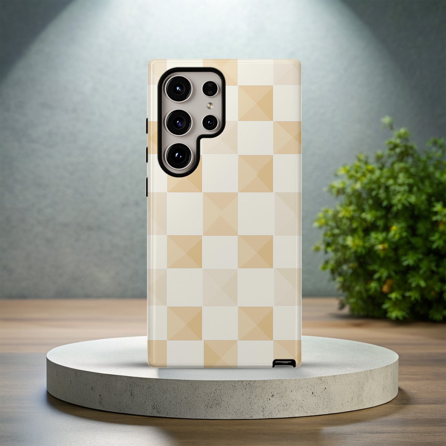 Tan Checkers Phone Case – Subtle Retro Style with Everyday Protection