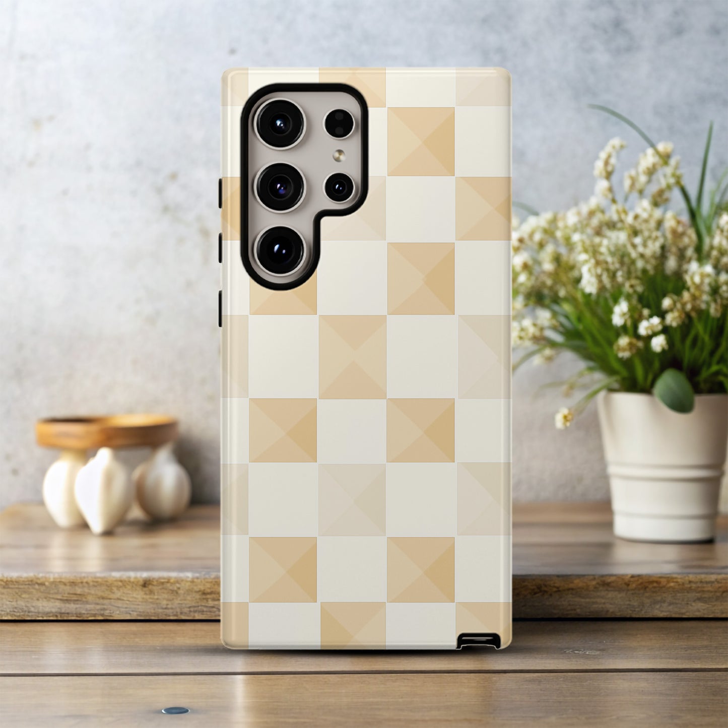 Tan Checkers Phone Case – Subtle Retro Style with Everyday Protection
